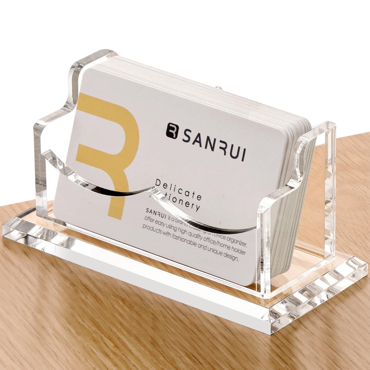 SANRUI Clear Horizontal Business Card Holder Stand for Desk, Acrylic Desktop Display Name Cards Holders Organizer Storage Rack,for Exhibition, Home, Office,1 Tier 1 Pocket, 60 Card Capacity