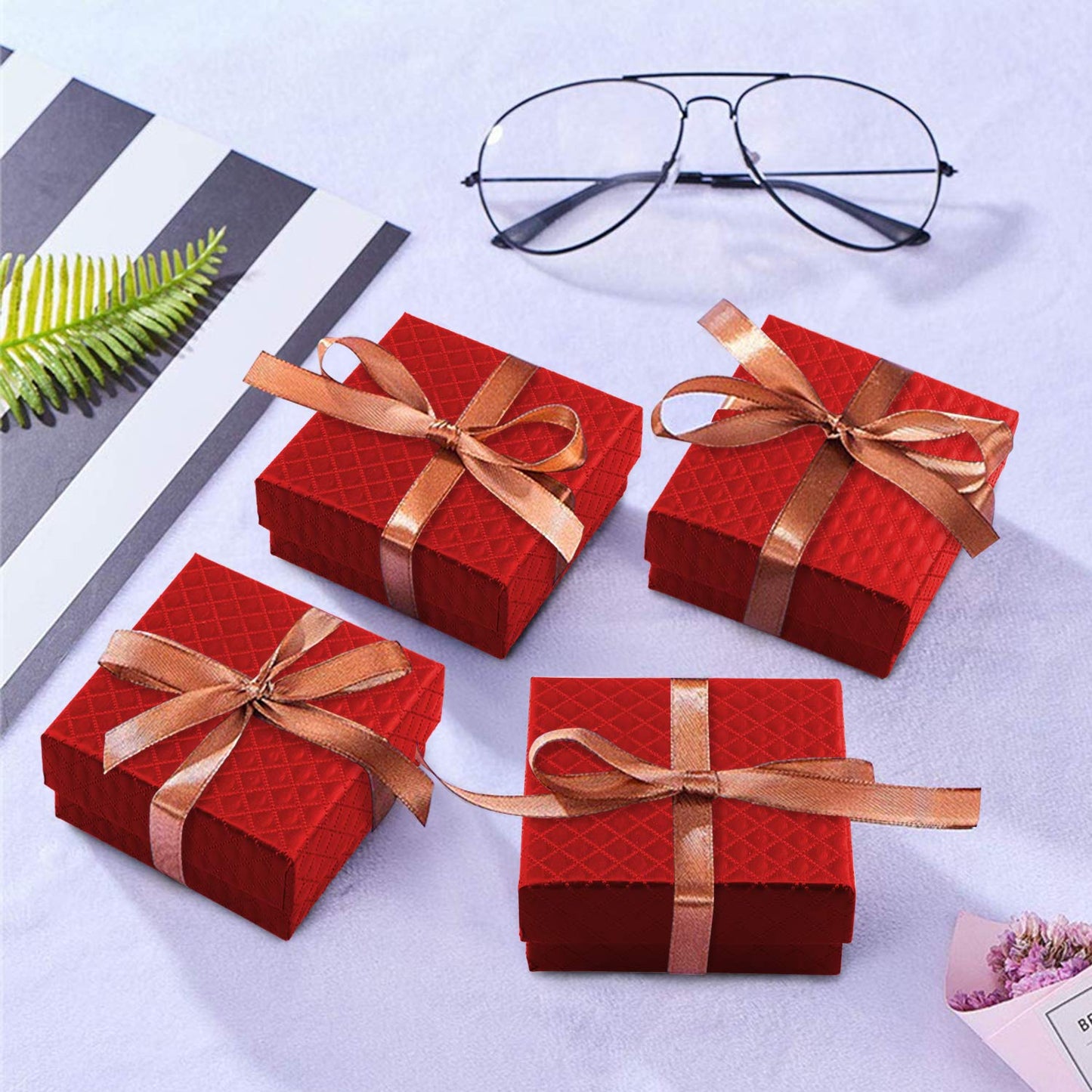 Coobbar Necklace Earring Ring Box Gift Box,15 Pieces Square Cardboard Jewelry Gift Boxes,Cotton Filled Cardboard Paper Jewelry Box Gift Case (2.95 x 2.95 x 1.38 Inches) (Red)