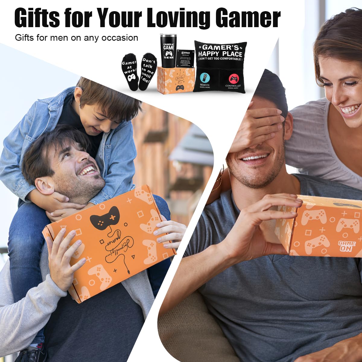 Easter Basket Stuffers Essentials Gamer Gifts for Men Boyfriend Teenage Boy Birthday Gifts Box Year Old Kids Son Game Room Decor Christmas Gaming Gift for Him Man Video Game Lover Gamer Tumbler+Pillow