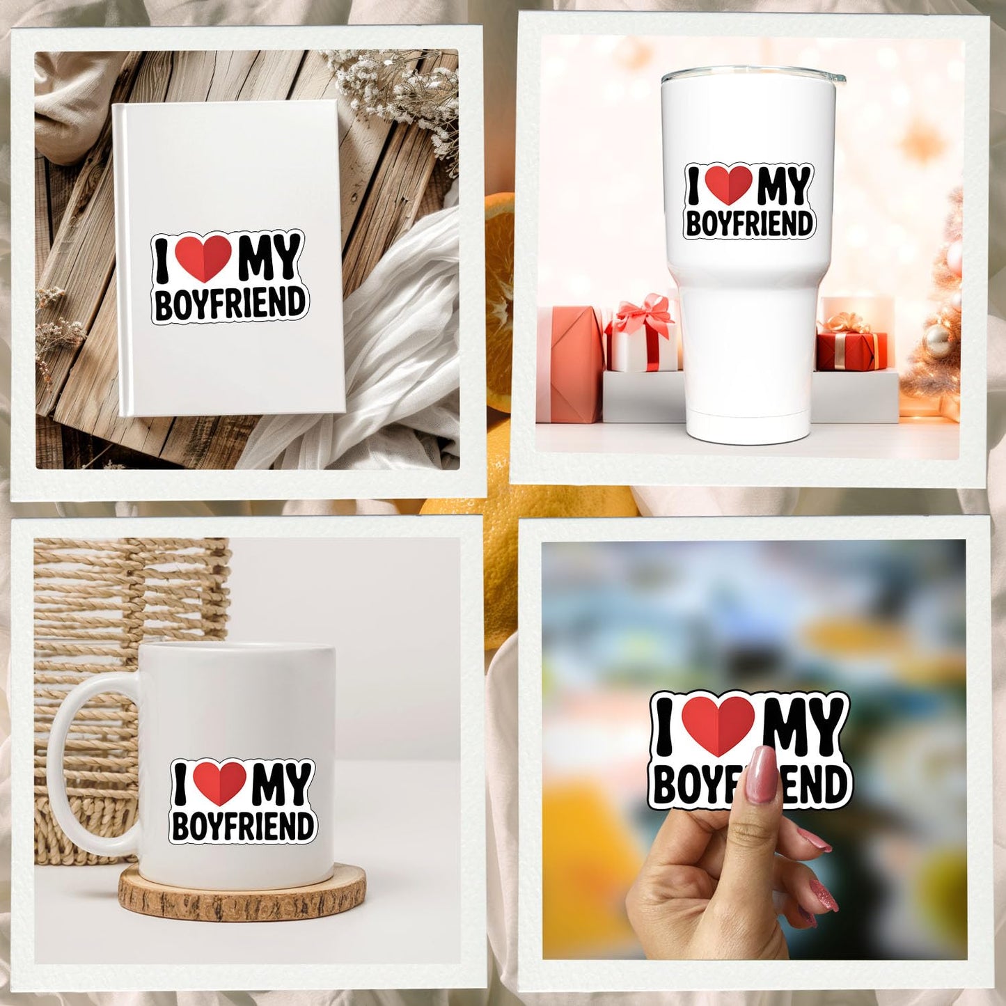 (3Pcs) I Love My Boyfriend Sticker Cute Romantic Heart Vinyl Decal for Couples, Waterproof Durable Sticker for Water Bottles, Laptops, Tumblers, Car Windows, Notebooks, Scrapbooks & Gifts 3x1.9