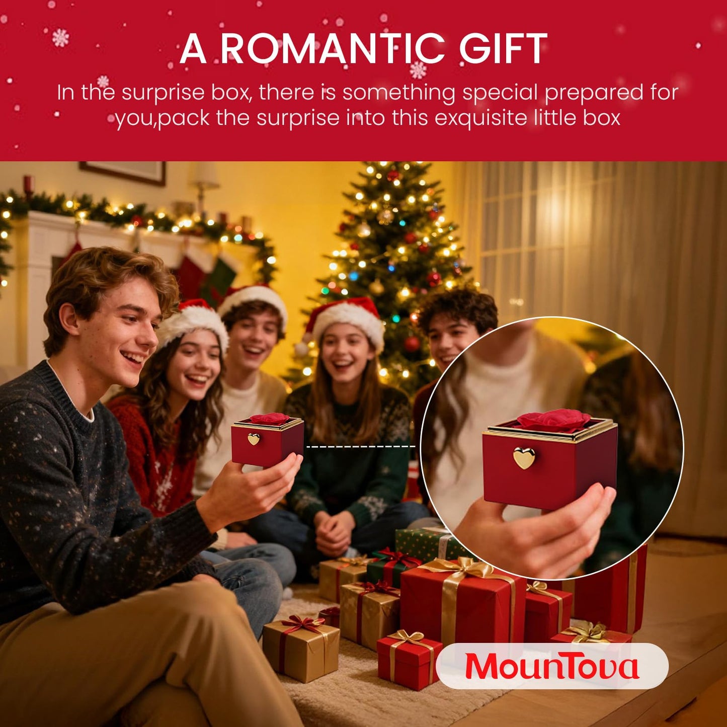 mountova Valentine’s Day Gift for Her Preserved Rose Surprise Box with Heart Necklace, Luxury Flip Jewelry Box, Romantic Gift for Girlfriend or Wife, Anniversary & Proposal (red)