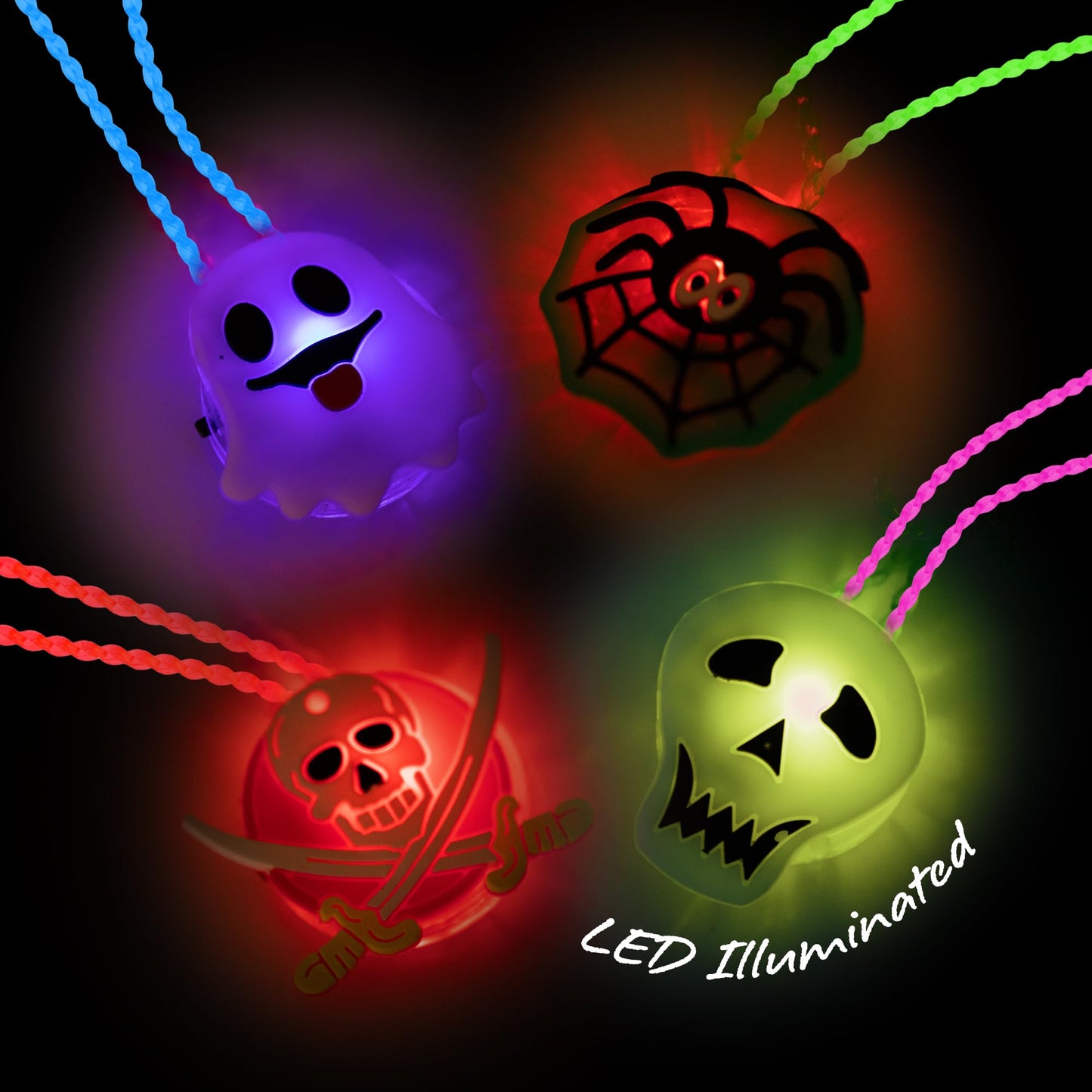 ArtCreativity Halloween Light Up Skull Necklaces - Pack of 26 - Spooky LED Set - Glow Necklaces for Trick or Treat Party Favors - Halloween Decoration Party Supplies