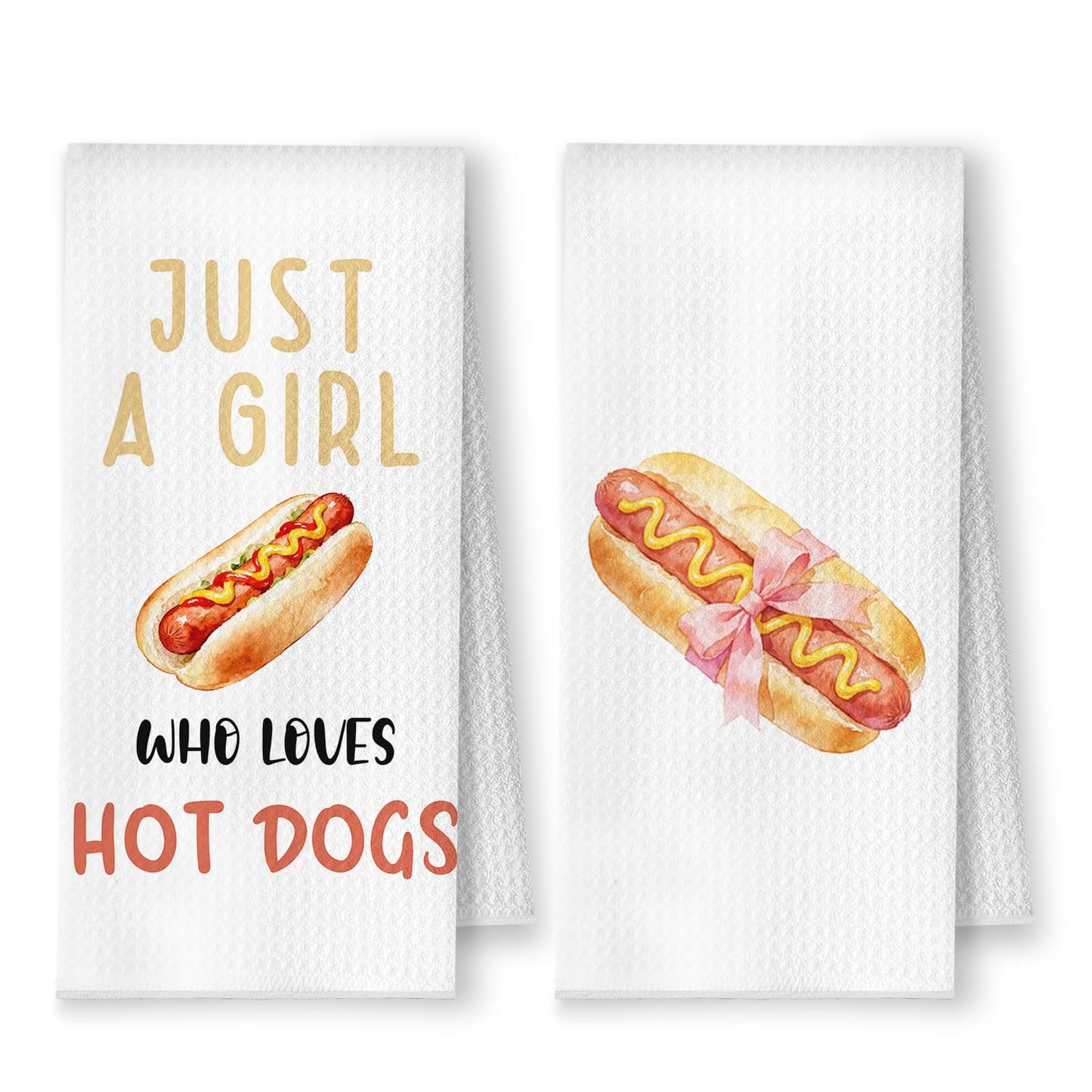YRDBGHZDF Coquette Pink Bow Hot-Dog Kitchen Towels, Gifts for Hot Dog Lovers Dish Tea Towels, Food Lover Foodie Gifts Decorative Hand Towel for Kitchen, 16x24 Inch Set of 2