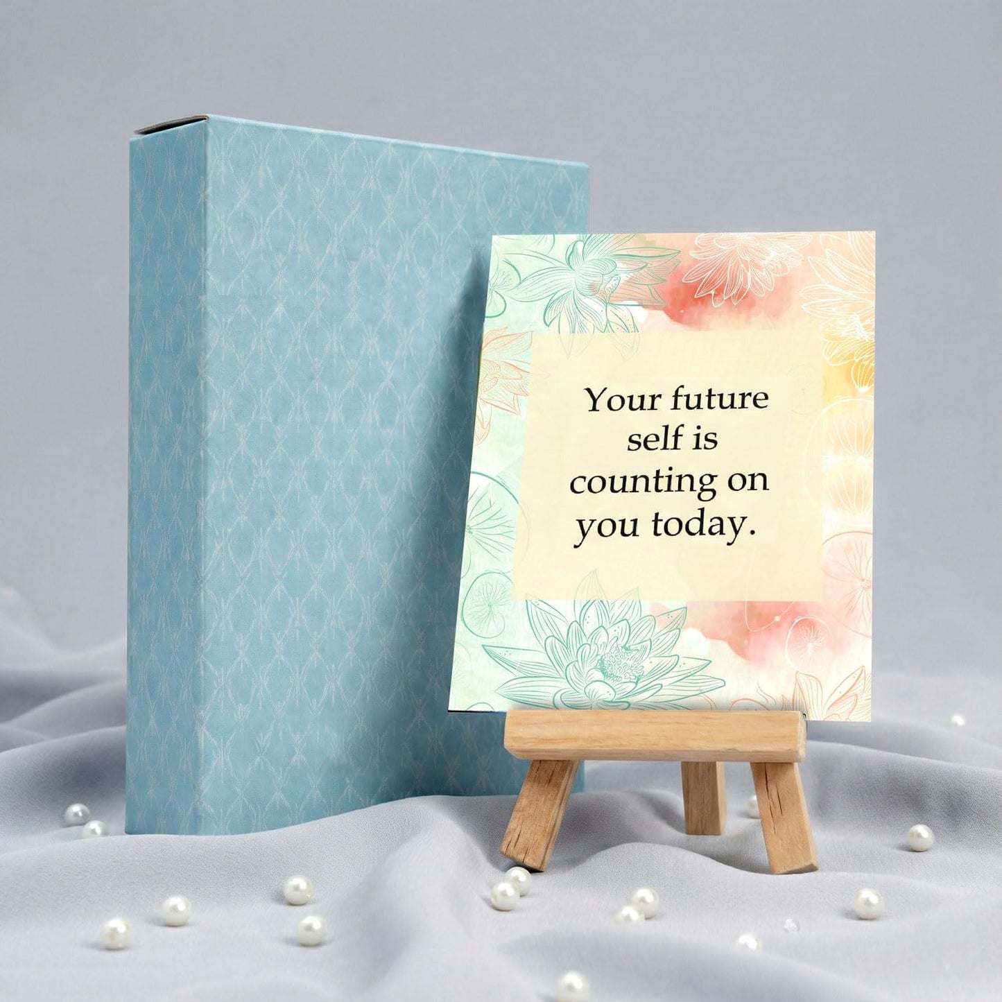 exciting Lives Positive Motivational Cards with Inspirational Quotes & Wooden Easel – 40 Daily Affirmation Desk Cards for Confidence, Mindfulness & Self-Growth