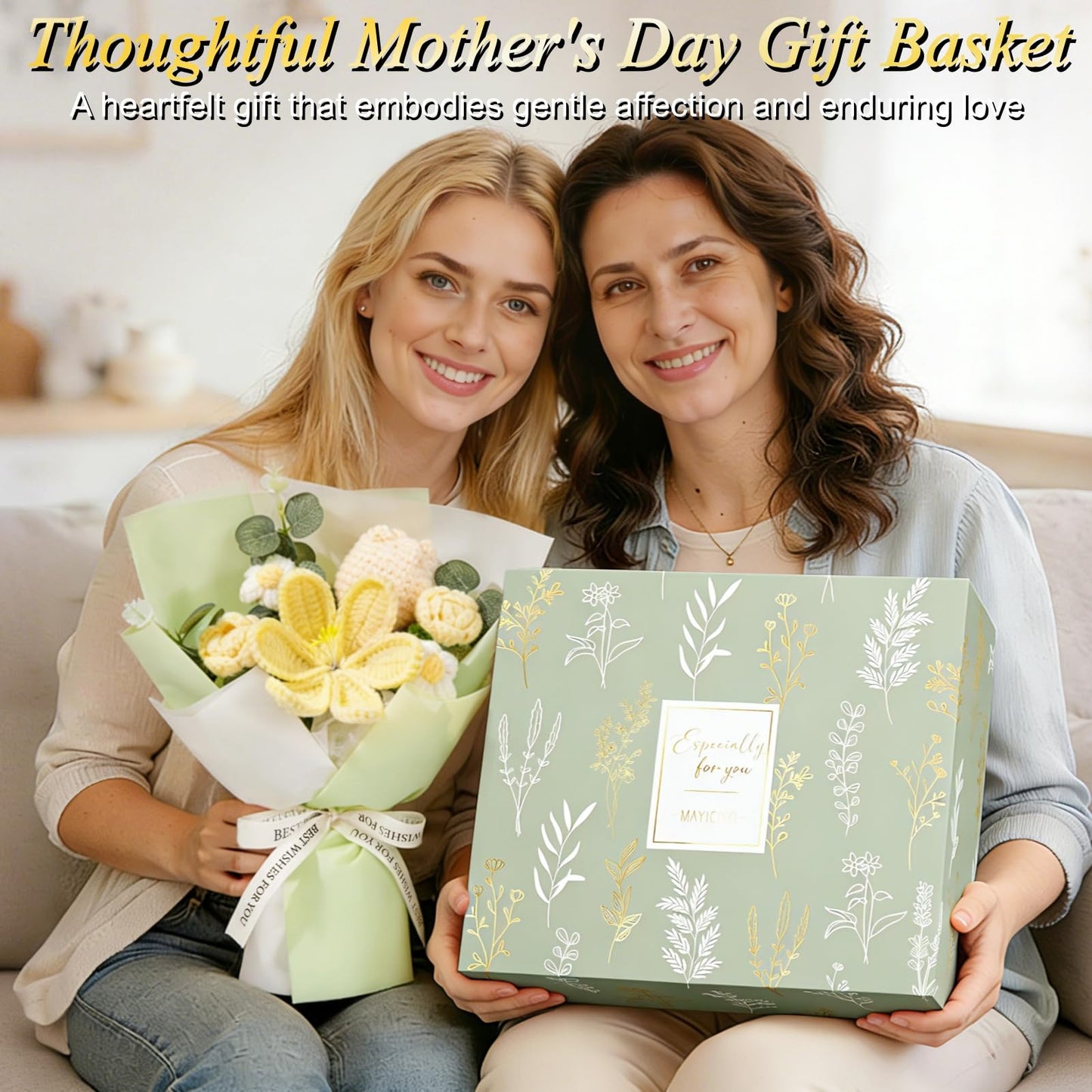 Mothers Day Birthday Gifts for Women Self Care Package Get Well Soon Gift Baskets, Thinking of You Sympathy Spa Gift Set w/ Crochet Flower Bouquet, Unique Gifts for Women Mom Sister Grandma Friends