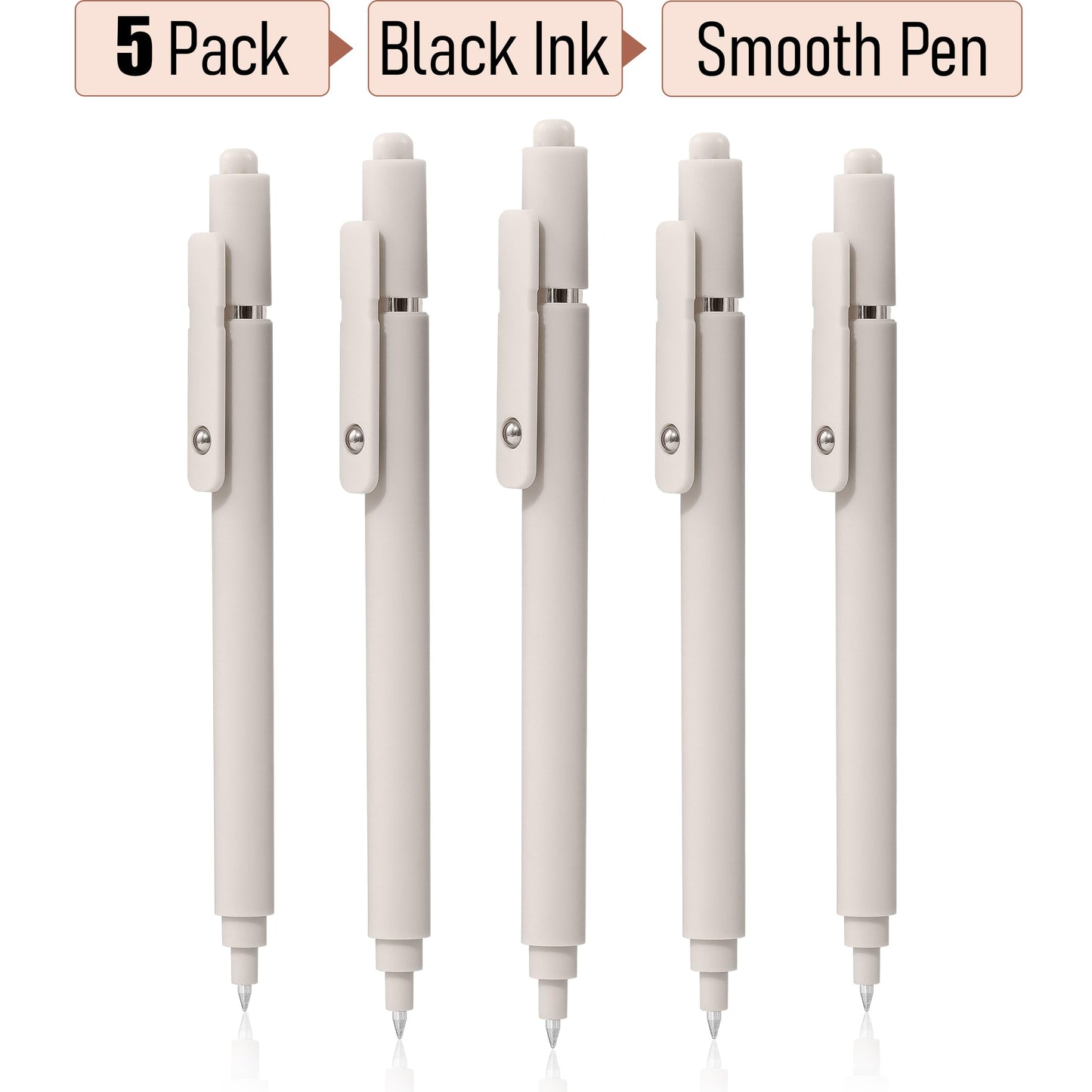 RIANCY Aesthetic Pens Beige Pens 5Pcs 0.5mm Quick Dry Black Ink Gel Pens Fine Point Smooth Writing Cute Pen Japanese Stationary Home Work Essentials Nurse School Gifts Office Supplies