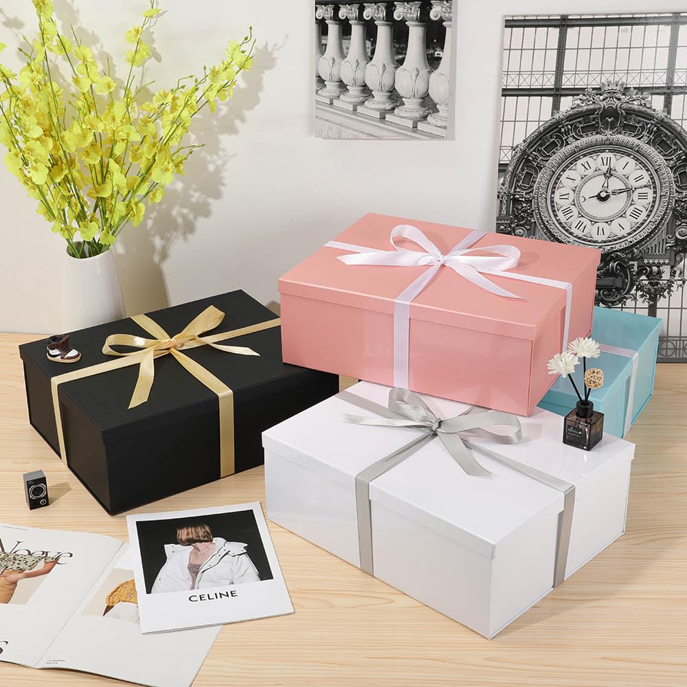 Extra Large Gift Box with Lid 17x13x6 Inches, White Gift Boxes for presents Packaging for Birthdays, Valentine's Day, Christmas, Anniversaries (Include Shredded Paper Fill, Envelope Card Ribbon)