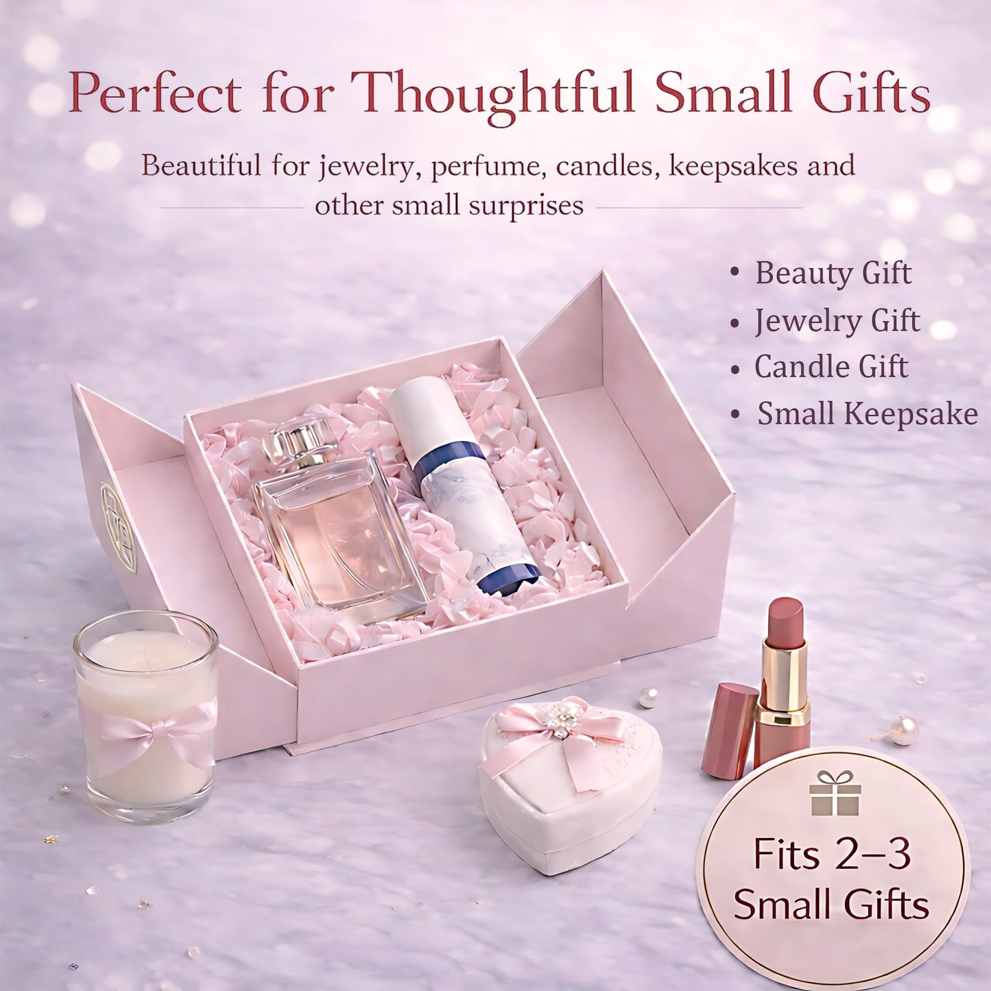 Elegant Small Pink Gift Box for Women with Lid & Accessories - Reusable Magnetic Closure Gift Presentation Set, Romantic and Beautiful Ready-to-Gift Box