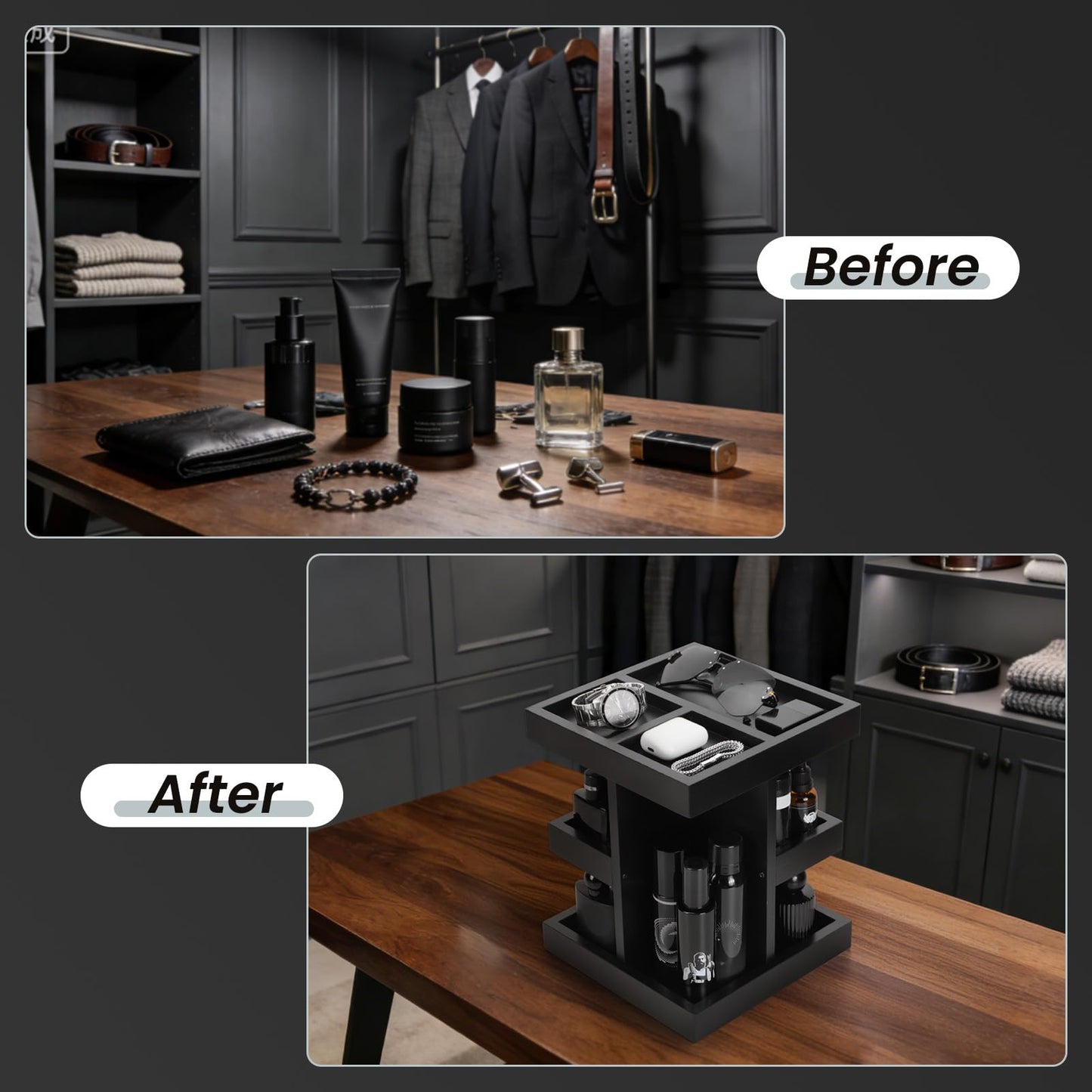Gift for Men,Mens Organizer,Cologne Stand with Rotate,Mens Accessory Organizers or Valet Tray,Birthday Gift for Dad,Husband,Boyfriend,Anniversary Idea for Him,Watch,Perfume Holder,Fathers Day Gift