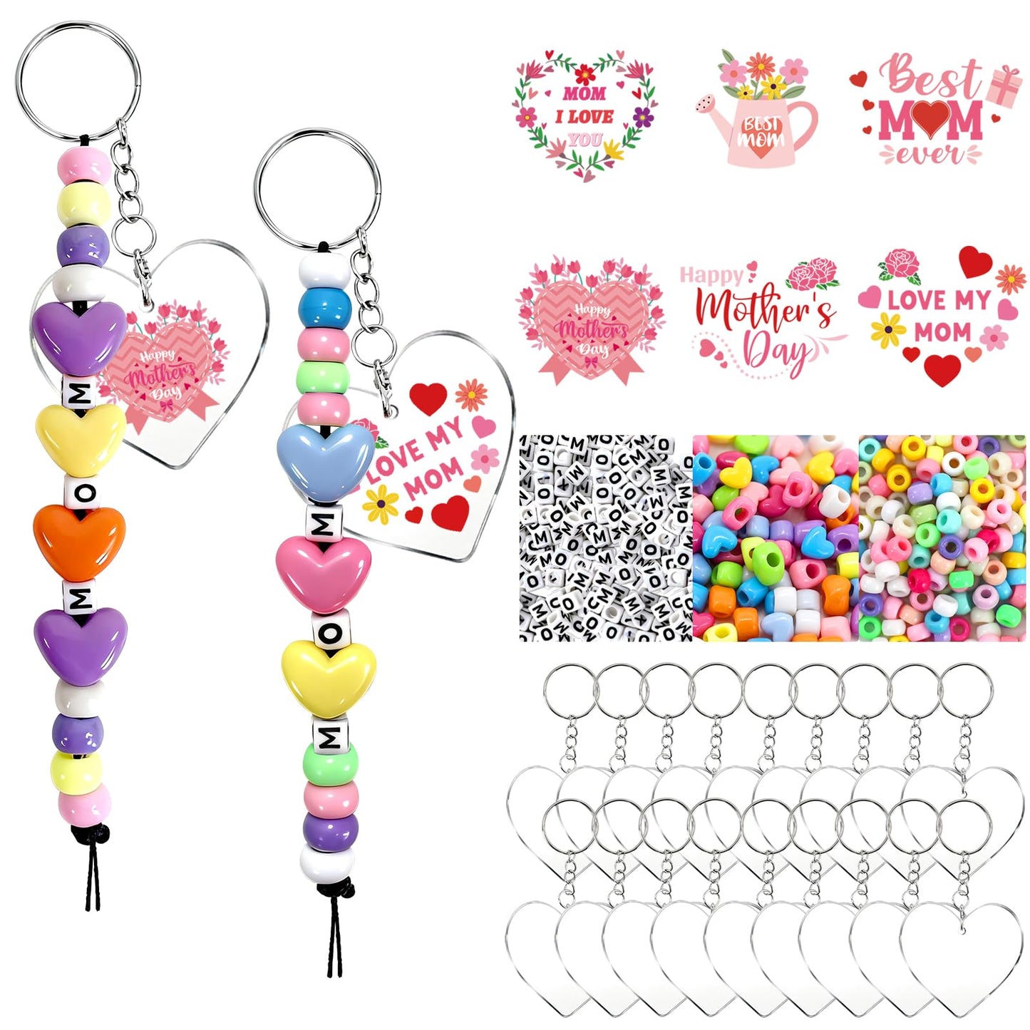 24 Set Mothers Day Craft Kits, Mom DIY Keychain Bulk Set with Acrylic Blank and UV DTF Stickers, Mama Craft Gifts Making Kit, Funny Classroom Home Birthday Art Activities Party Favors