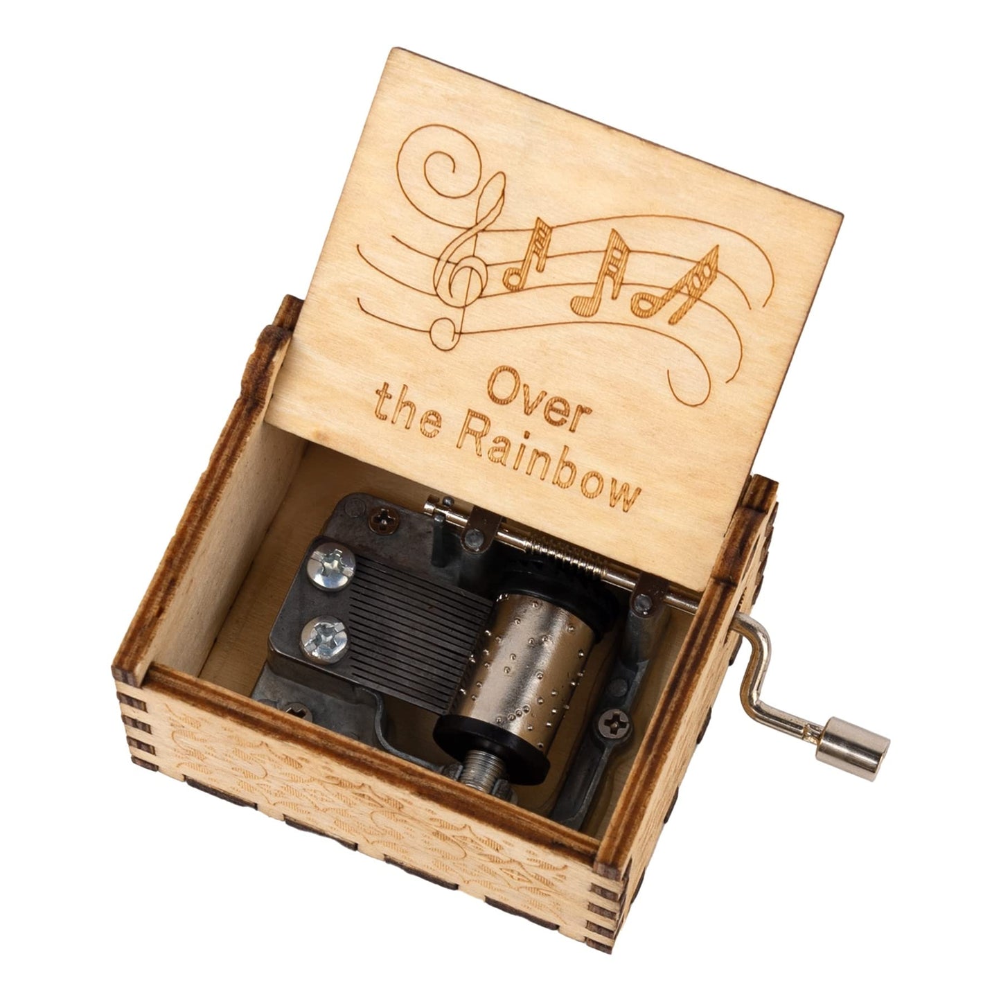 AUEAR, Over The Rainbow Wooden Music Box Hand Crank Laser Engraved Vintage Musical Small Unique Gift for Birthday Wedding Christmas Valentines Day (Style D)