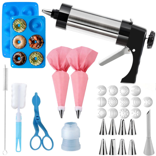 45PCS Cookie Press Gun Kit:Bake Churros,Cookies&Donuts with Stainless Steel Cookie Shooter,Decorating Baking Tools with Cookie Disc,Cleaning Brushes,Piping Bag for Baker,Mothers Day Gift for Baker