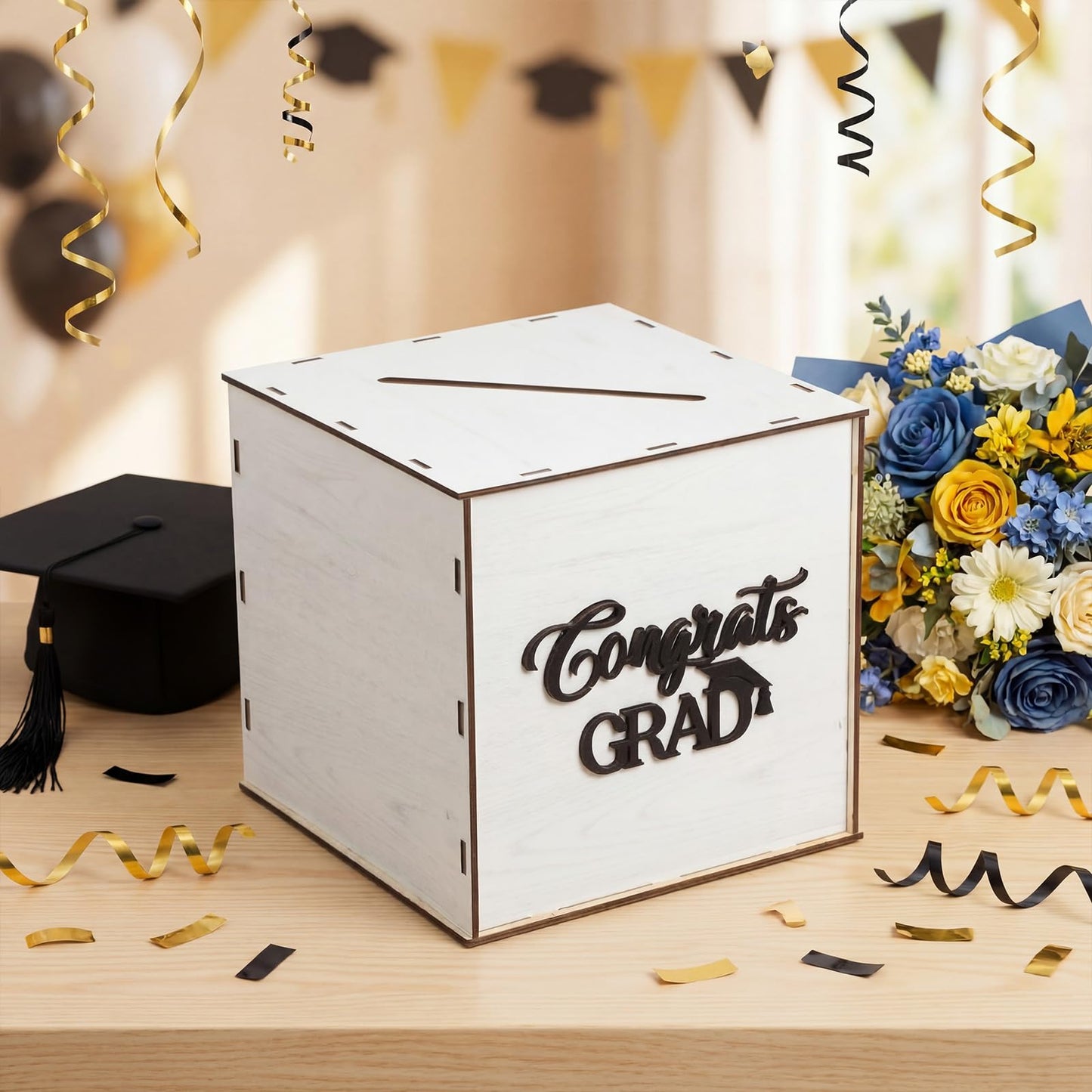 Capoda Wooden Graduation Card Box 8 x 8 x 8 Inch Class of 2026 Rustic Card Box Holder with Slot for 2026 Graduation Party Decorations Supplies(White)
