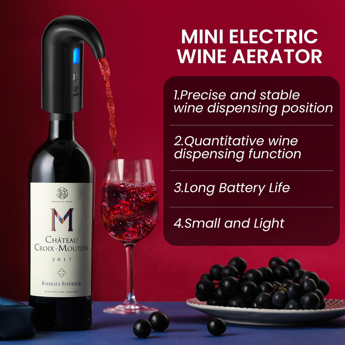 BLUBYEES Electric Wine Aerator, Decanter & Dispenser – USB Rechargeable, Gift for Christmas, Housewarming, Birthday, Wedding, Anniversary, and Retirement, Ideal for Wine Lovers, Men and Women
