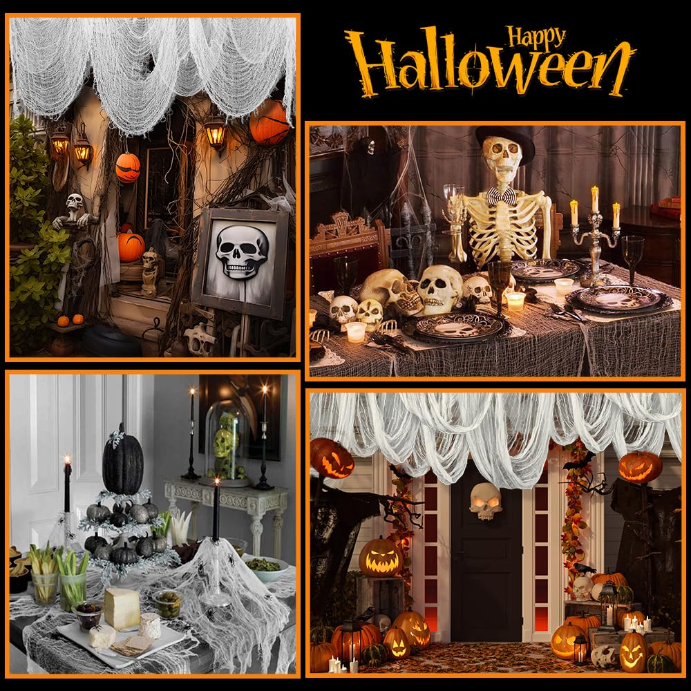 Vellibring 400" x 85" Halloween Creepy Cloth Decoration, Large White Spooky Fabric Cloth Scary Gauze Cheesecloth for Haunted House Halloween Party Yard Wall Indoor Outdoor Decor