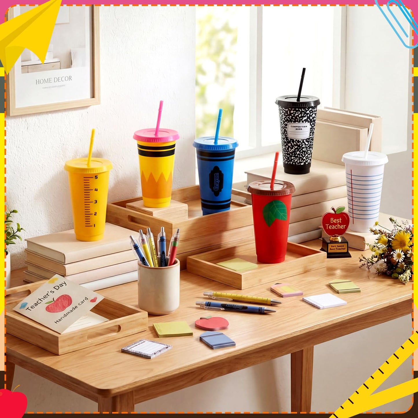 Honeydak 24 Set Composition Teacher Appreciation Gifts Bulk Thank You Teacher Gifts Bulk 24oz Tumblers Cute Composition Sticky Notes Ballpoint Pen for Mentor Lecturer Counselor School Psychologist