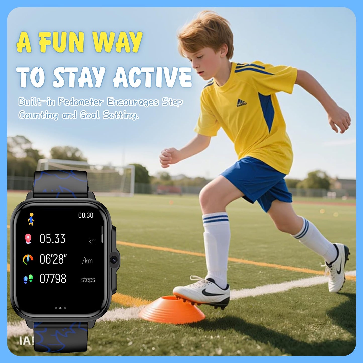 Smart Watch for Kids,1.85" Fitness Tracker,AI,games,Sports,Sleep Monitor,Camera,Videos,Alarm Play Music Flashlight Pedometer Stopwatch Pedometer IP68 Waterproof Gift for Boys and Girls (Black)