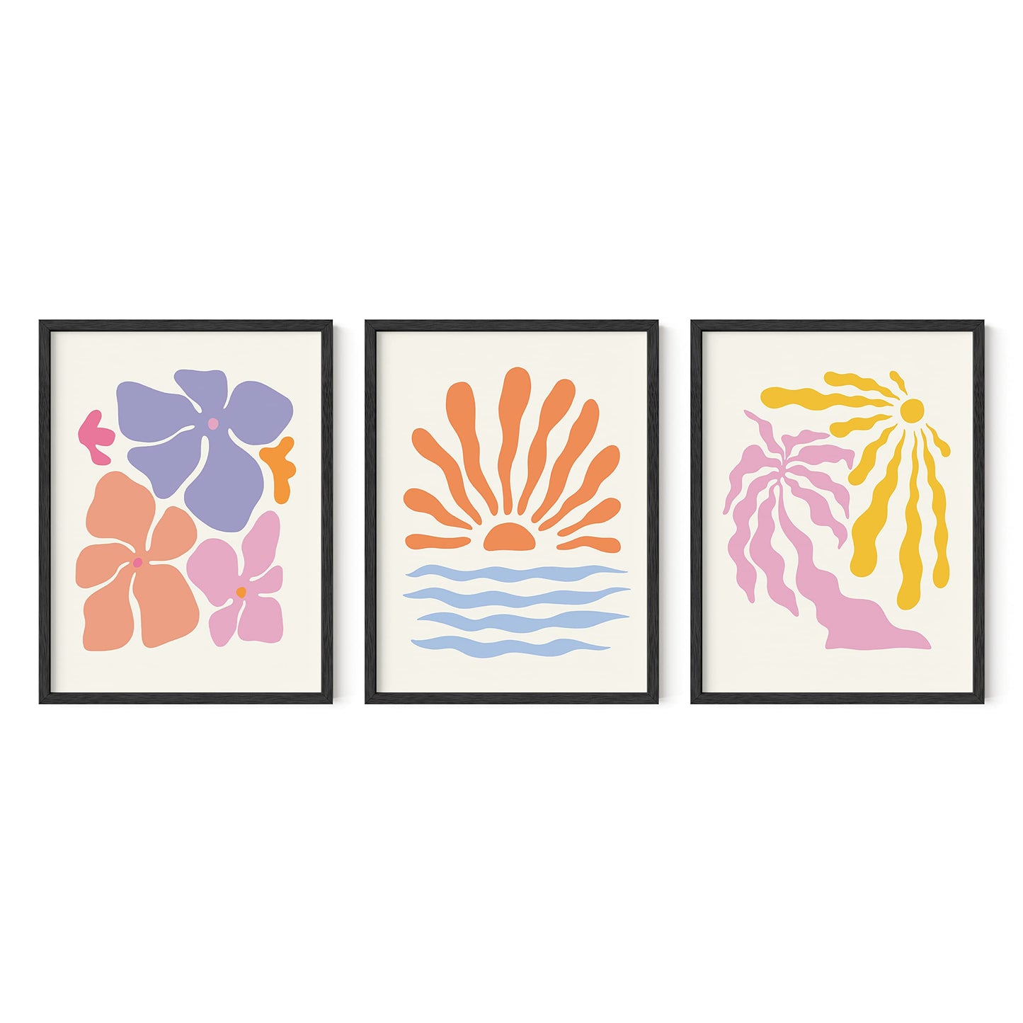 HAUS AND HUES Danish Pastel Preppy Prints - Set of 3 Flower Posters for Room Aesthetic, Pink Pictures for Wall Decor, Preppy Posters for Bedroom, Minimalist Abstract Wall Art (12x16, Unframed)