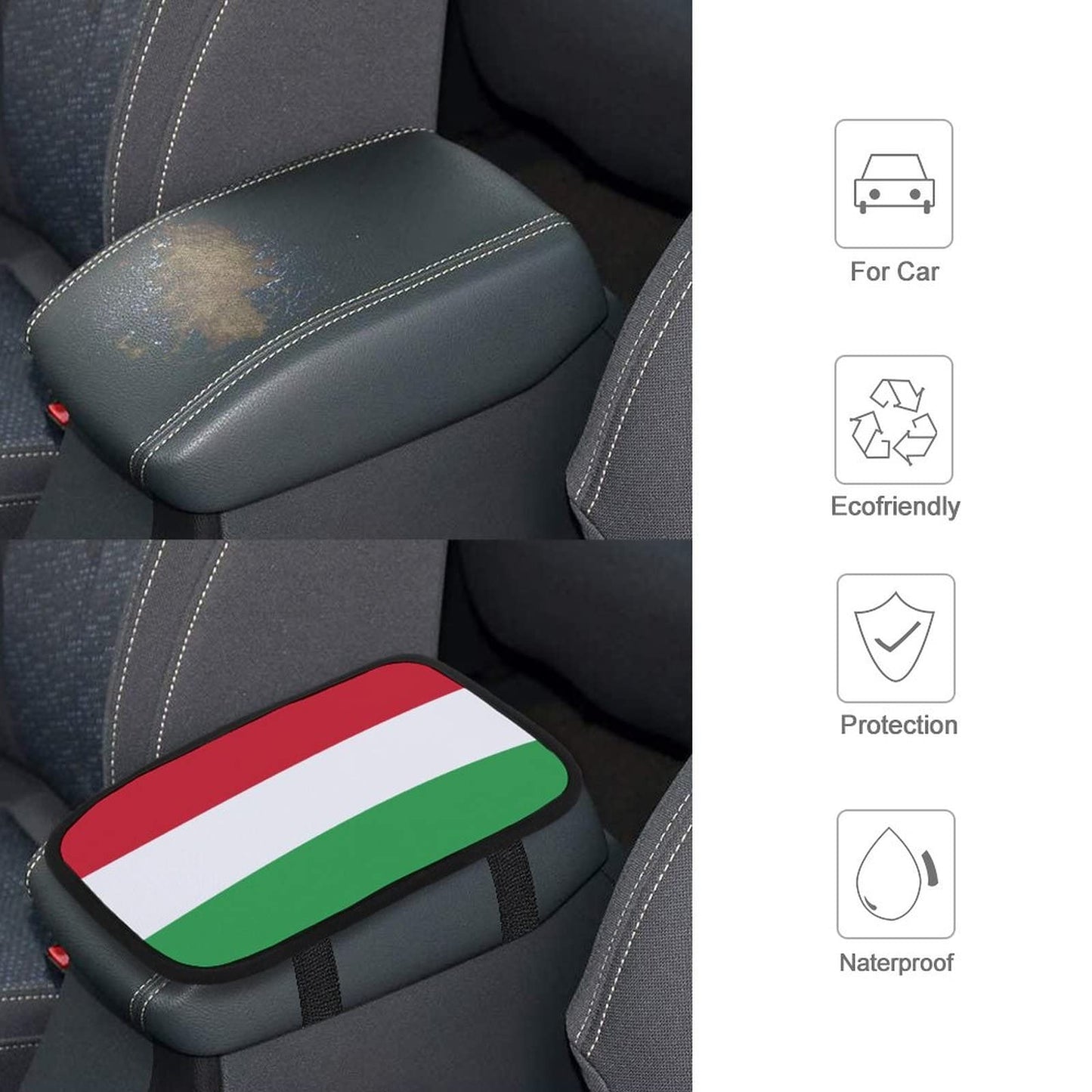 Flag of Italy Car Handrail Box Cushion-Car Seat Accessories Armrest Cushion Cover Fits Most Cars One Size