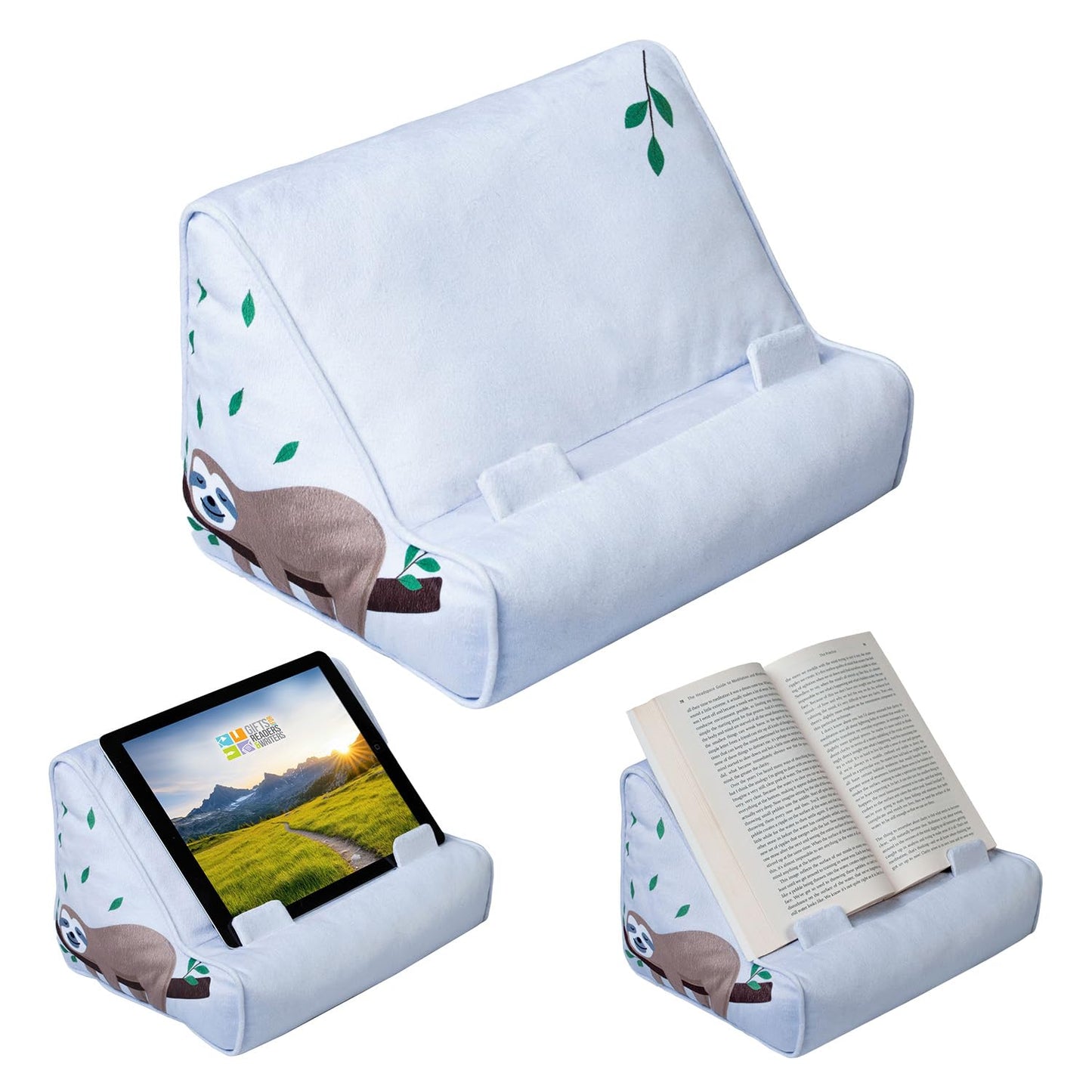 Gifts for Readers & Writers Book Pillow Tablet Stand for Bed Sloth - Premium Cushioned Book Holder for Hands Free Reading, Stylish Tablet Holder for Bed, Kindle Pillow Stands & Lap Ipad Holders