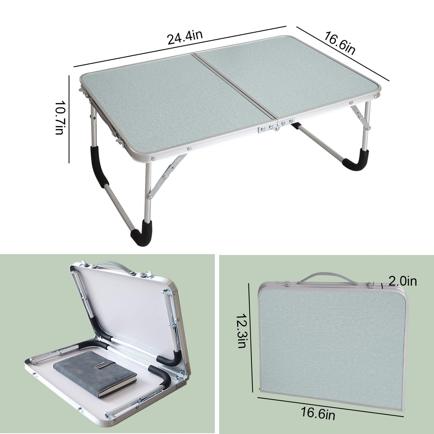Jucaifu Foldable Laptop Table, Bed Desk, Breakfast Serving Bed Tray, Portable Mini Picnic Table & Ultra Lightweight, Folds in Half with Inner Storage Space (Silvery)