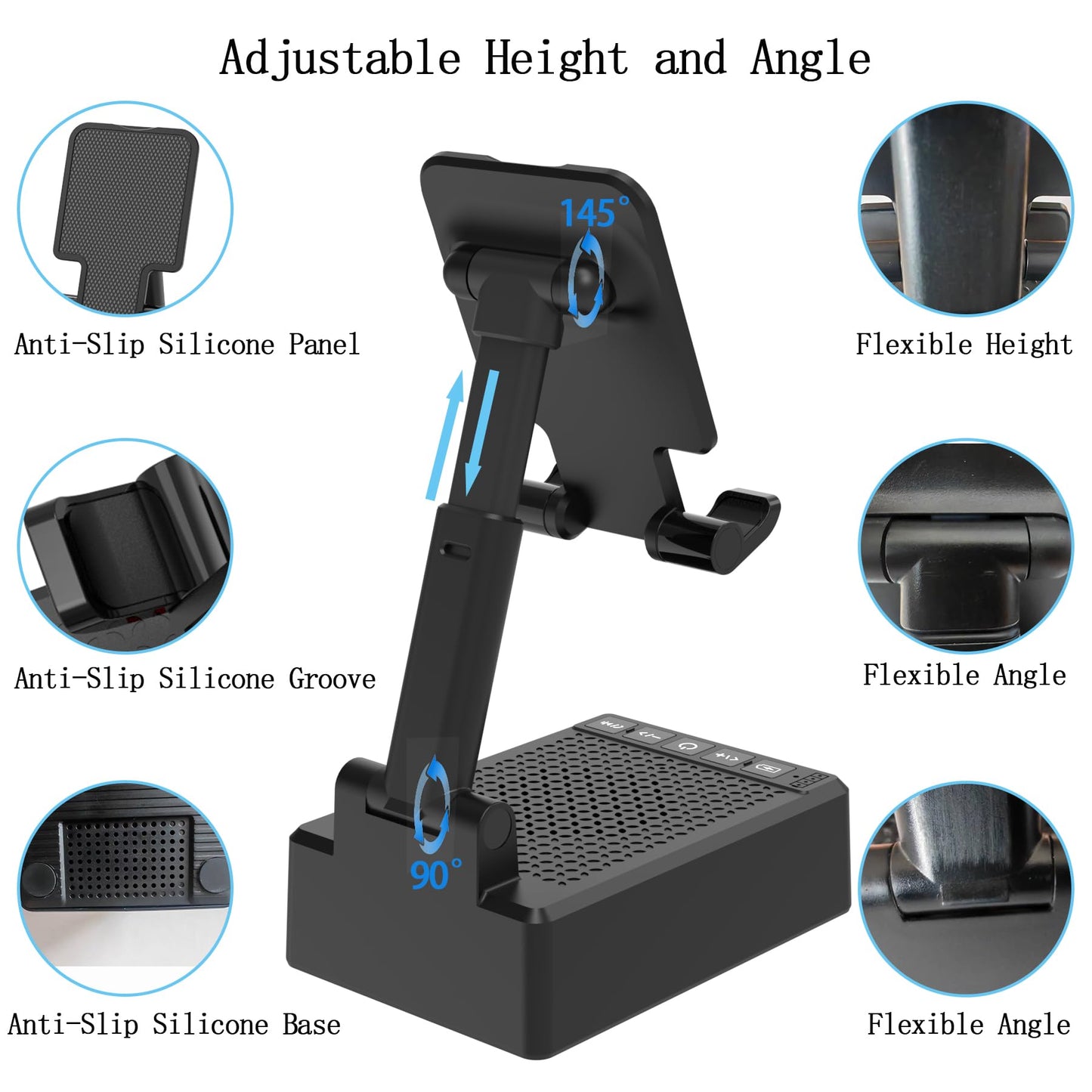 Gifts for Dad Mom Boyfriend,Cell Phone Stand with Wireless Bluetooth Speaker,HD Surround Sound Bluetooth Speaker for Home Kitchen and Outdoors Compatible with Mobile Phone, Gifts for Men Women(Black)