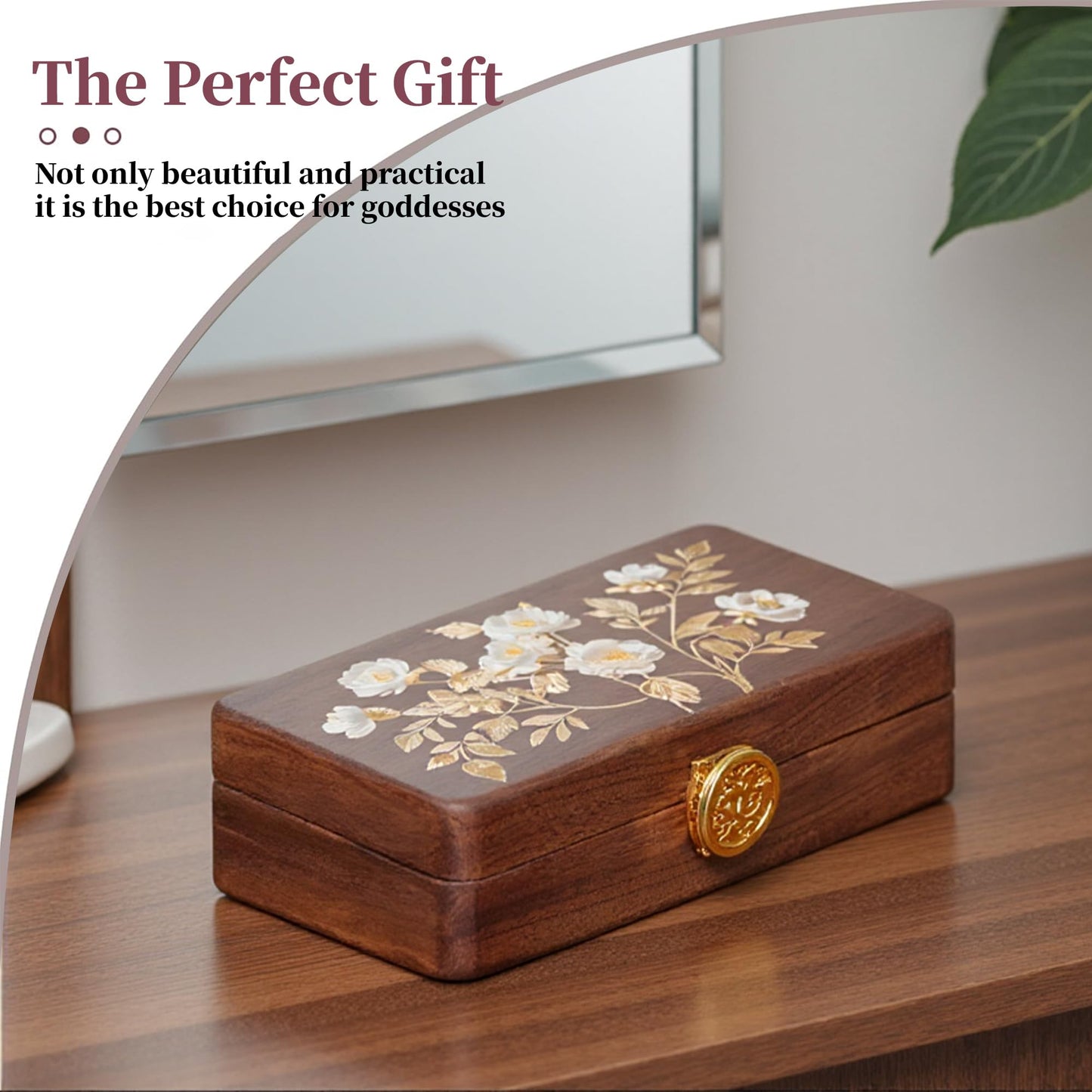 KAOTGOT Travel Jewelry Case Small Wood Jewelry Organizer Jewelry Box for Women (Nut-Brown Print)