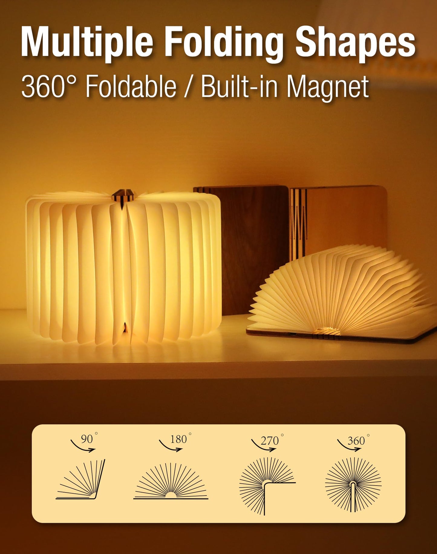 ZBOLE 4.7 Inch Wooden Book Lamp, Book Lovers Gifts,Teacher Appreciation Gifts for Women, Folding Book Light, LED Ambient Lighting, Magnetic Mood Lighting for Home&Library Decor (Walnut)
