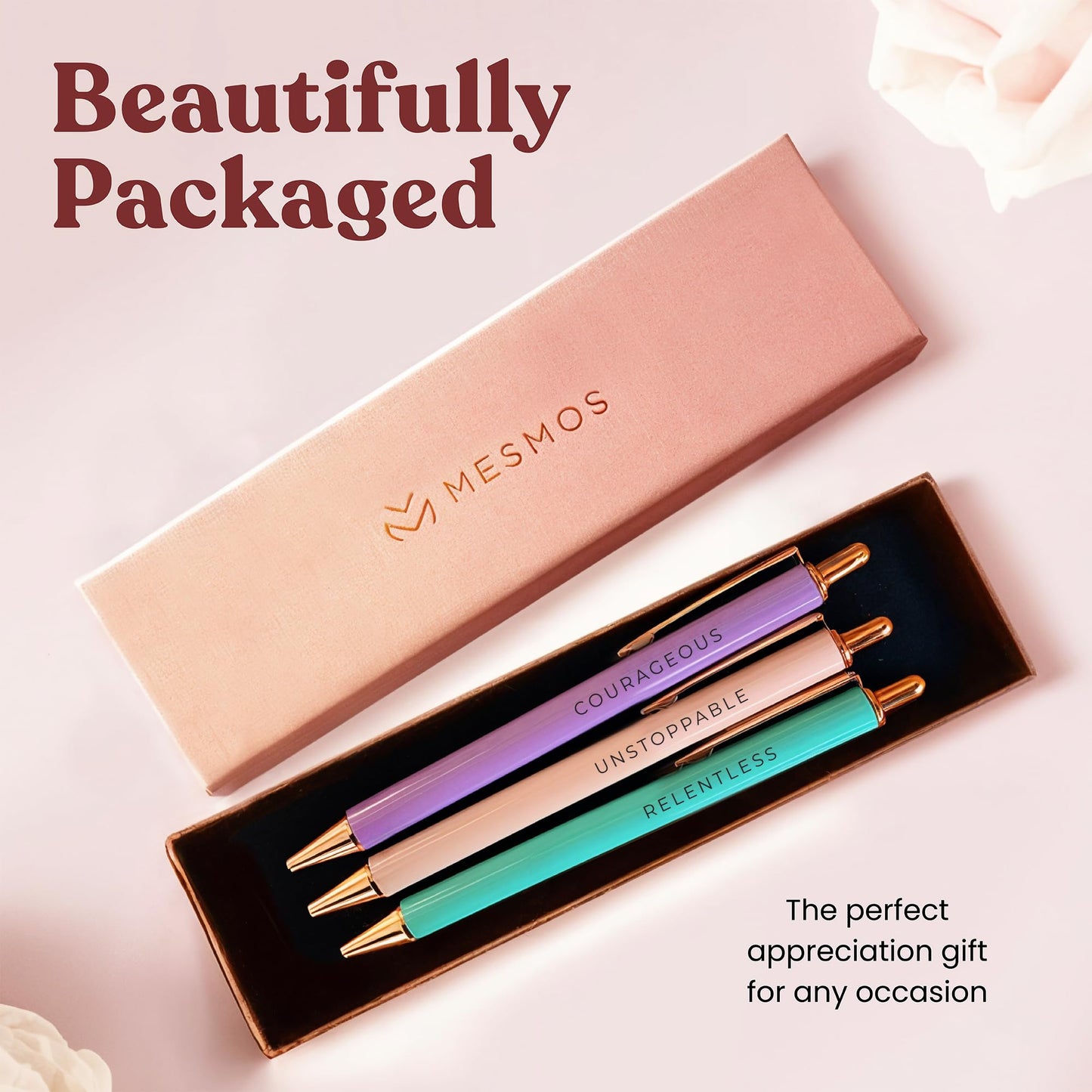MESMOS 3Pcs Inspirational Pens for Women, German-Ink & 1mm Swiss-Tip, Inspirational Gifts for Women, Motivational Pens for Boss Lady, Congratulations Gifts for Woman, Pen for Servers