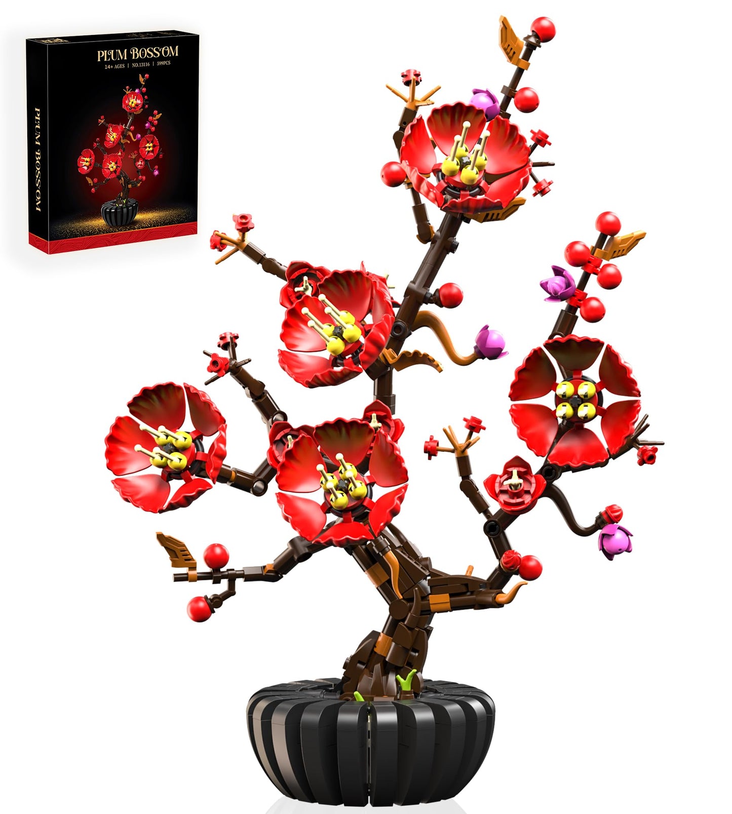 Lodikisbay Plum Blossom Flower Building Set, Botanical Collection Building Block Set, Compatible with Lego, Artificial Plant & Flowers Gifts for Adults Home and Office Desk Decor