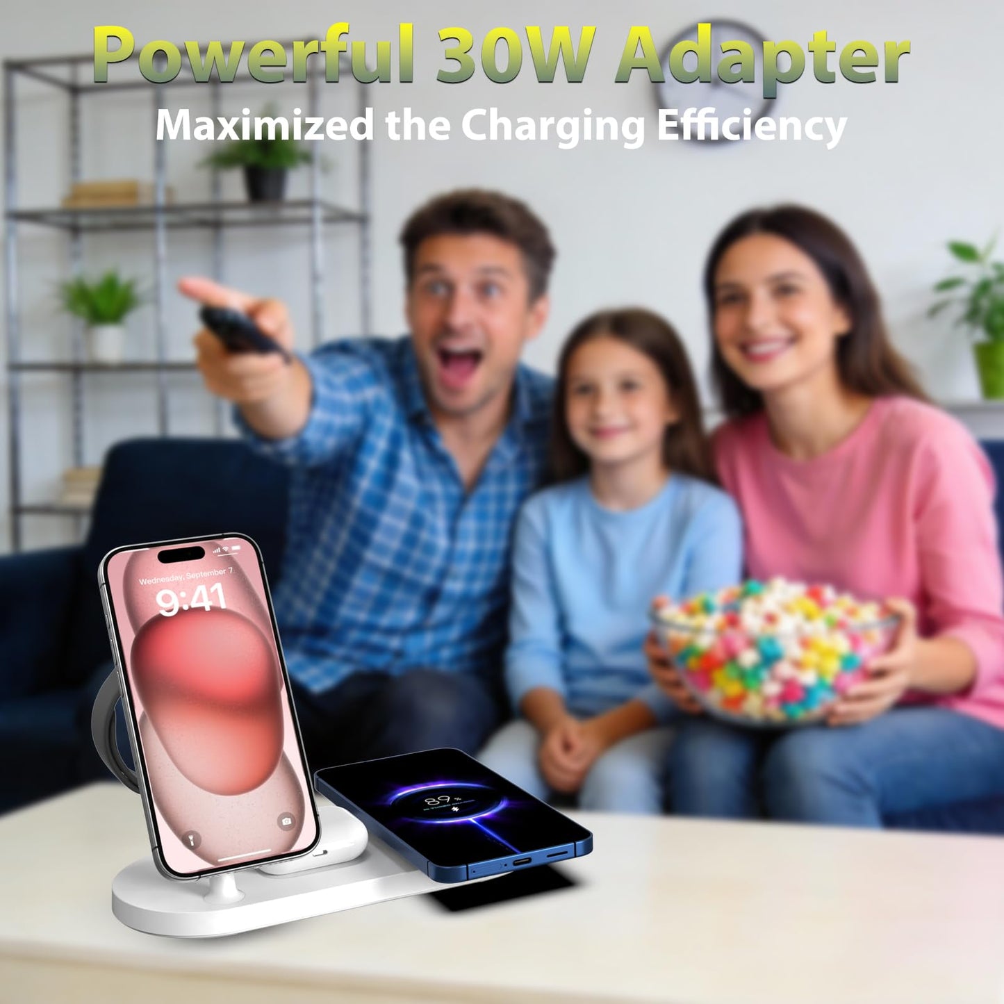 Dual Phone Wireless Charger, 30W Magnetic 4 in 1 Charging Station for Apple Devices, Charging Stand for iPhone 17/16/15/14/13/12 Series, Support for Apple Watch11/10 for AirPods4