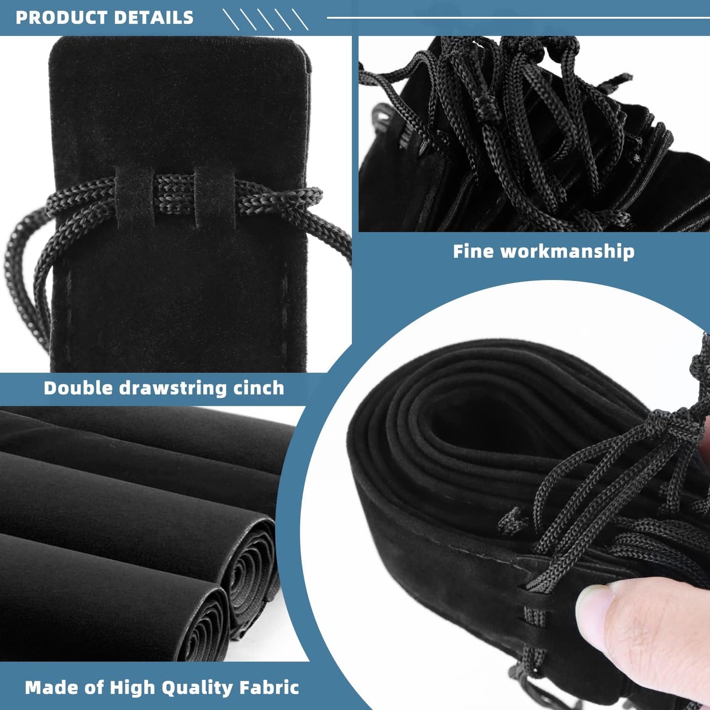 WFPLUS 50 Pieces Velvet Pen Pouch with Drawstring Pencil Sleeve Holders Pen Bag Case Pens Protective for Student Adult Office Business Supplies Gifts (Black)