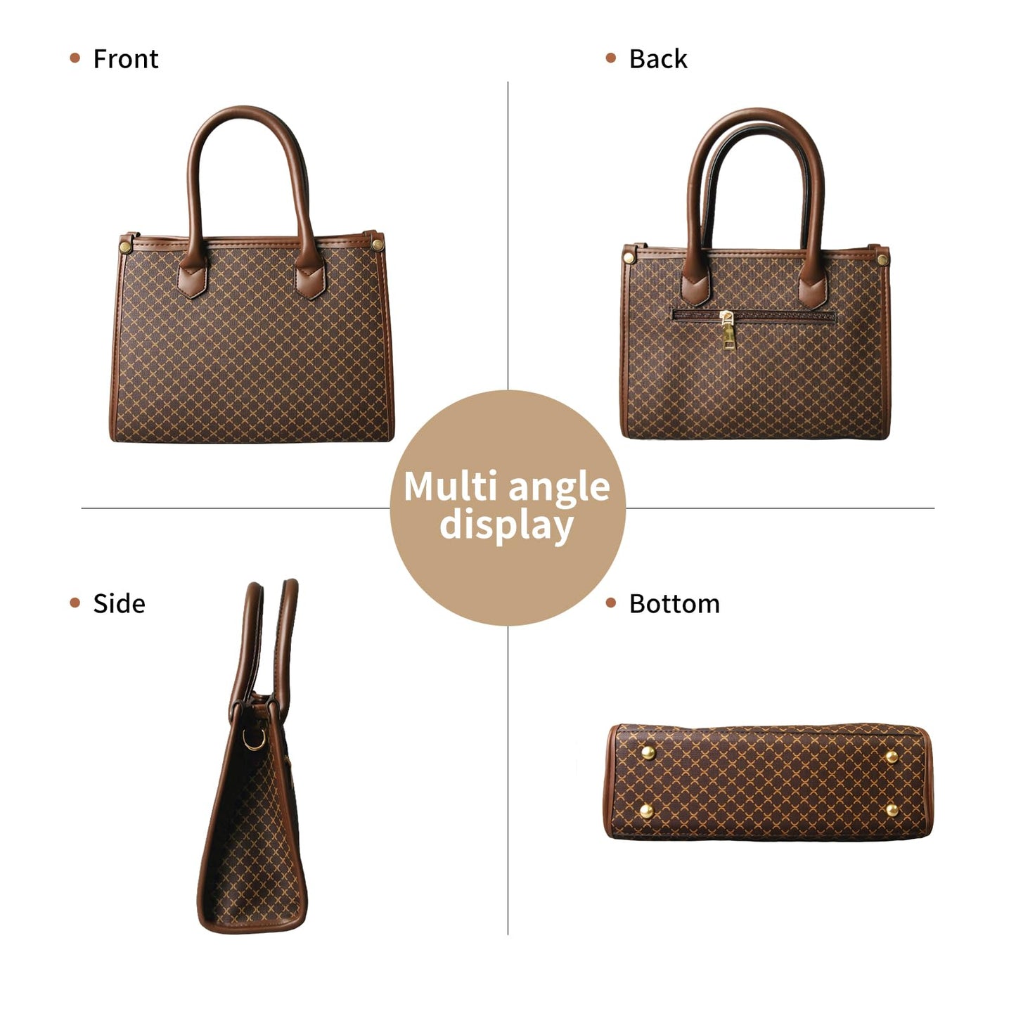 Tigpoy 3pcs Purses and Handbags Set for Women, Top Handle Satchel Purse, Satchel Shoulder Bag with Wallet and Card Purse, Vegan Leather Crossbody Bag Handbags for Daily Use (Coffee)