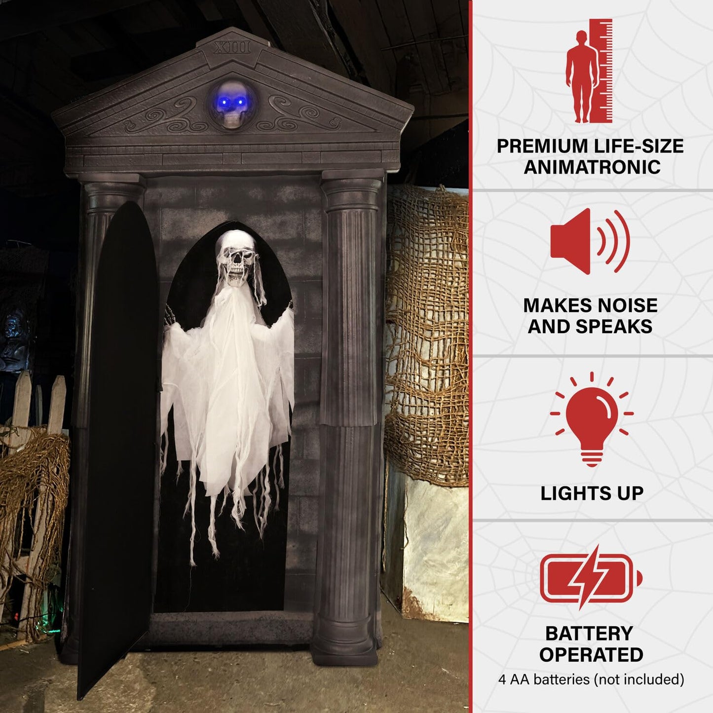 Haunted Hill Farm 6.7-Ft Animatronic Mausoleum by Tekky, Halloween Animatronic, Spooky House Wall Decoration, Creepy Indoor & Covered Outdoor Party Decor Motion-Activated Lights & Sound, LifeSize