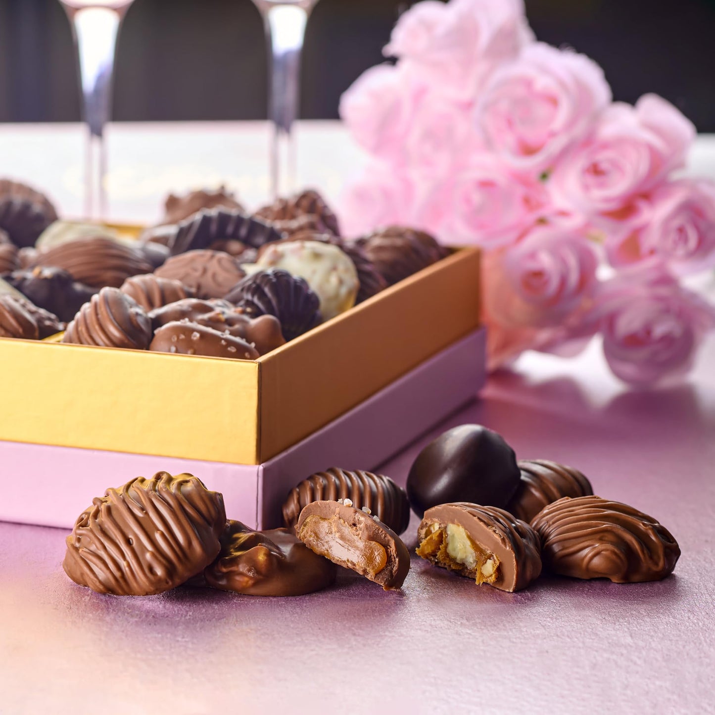 Chocolate Gift Box with Assorted Gourmet Chocolate - Pink Floral Gift Box - Food Gift Basket for Women - Birthday, Thank You, Present Idea for Her, Holiday Gift Baskets by Empire Delights