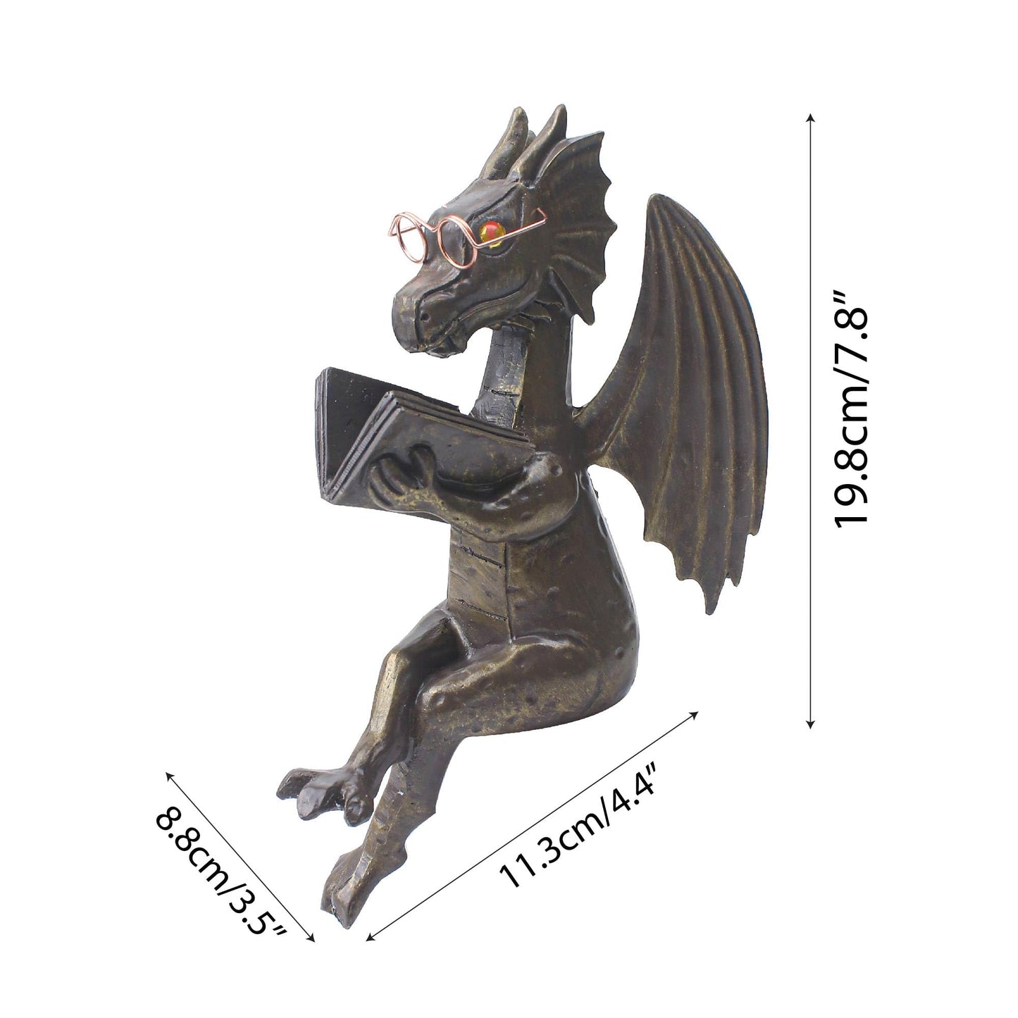 Dragon Reading Book Statue Figurine Sculpture, Wearing Glass Dinosaur Mini Cute Small Creative Ornament for Garden Bookshelf Decorations Adult Shelf Home Landscaping Outdoor Desktop Housewarming