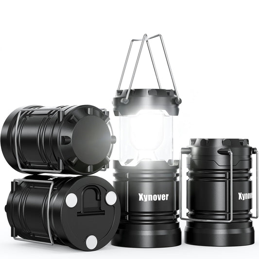 Xynover 4-Pack Portable Camping Lanterns,LED Battery Powered Lights Tent Lamp Magnetic Base,Hanging Hook,Collapsible, Waterproof for Emergency, Hiking,Hurricane,Campsites,Lanterns for Power Outages