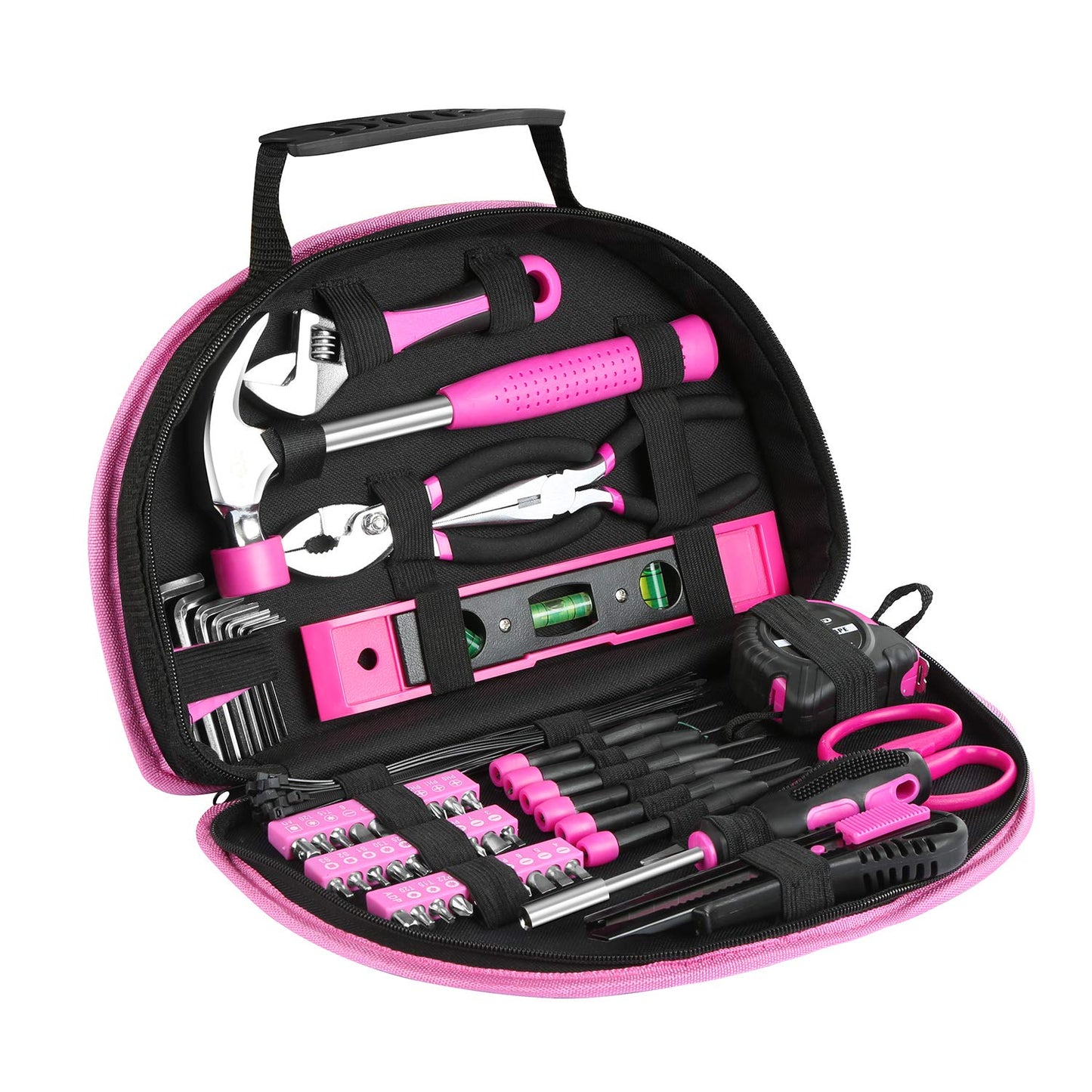 EXCITED WORK 89 Piece Pink Tool kit, Ladies Hand Tool Set with Easy Carrying Round Pouch Household Tool Kit Perfect for DIY, Home Maintenance and Dorm Repair