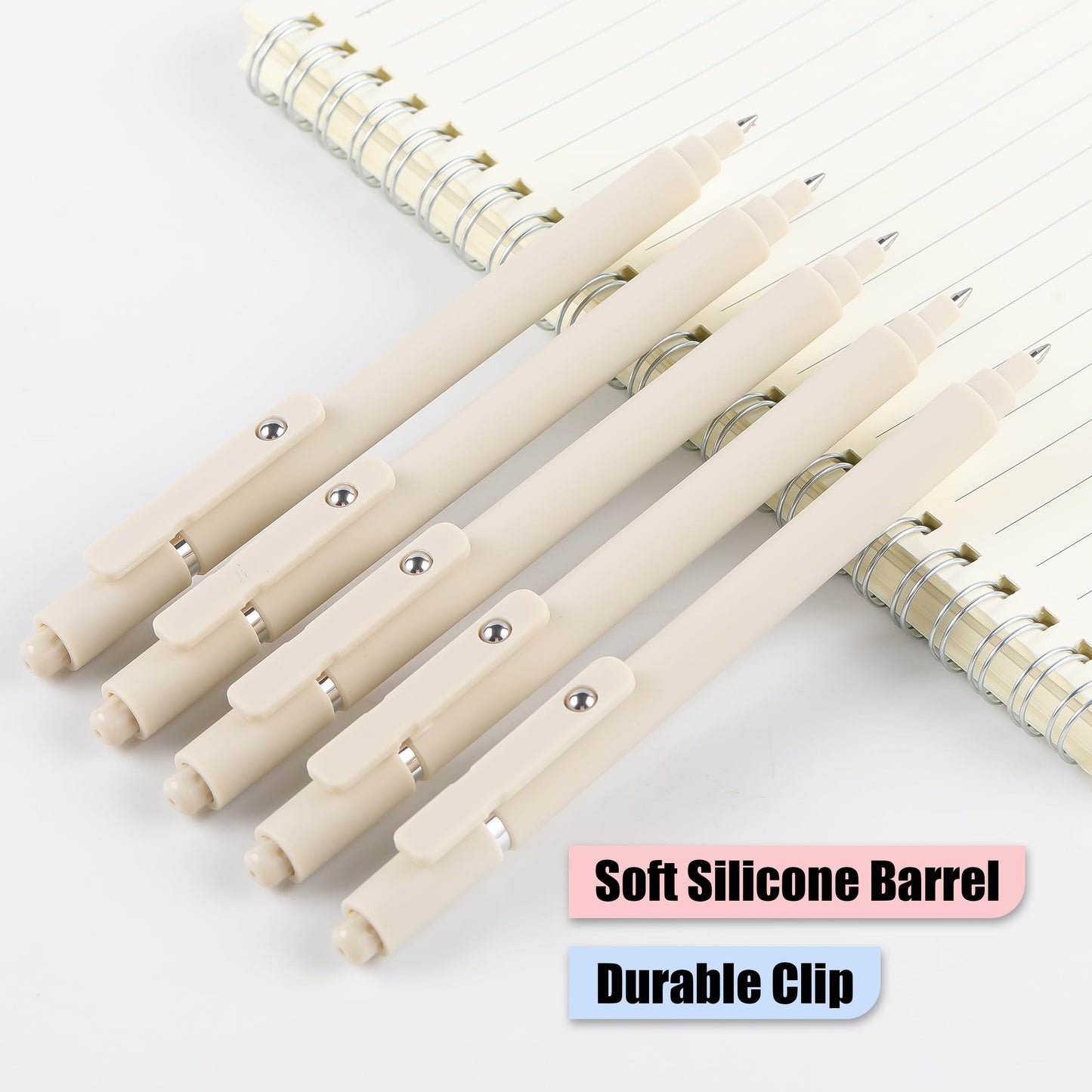 RIANCY Aesthetic Pens Beige Pens 5Pcs 0.5mm Quick Dry Black Ink Gel Pens Fine Point Smooth Writing Cute Pen Japanese Stationary Home Work Essentials Nurse School Gifts Office Supplies