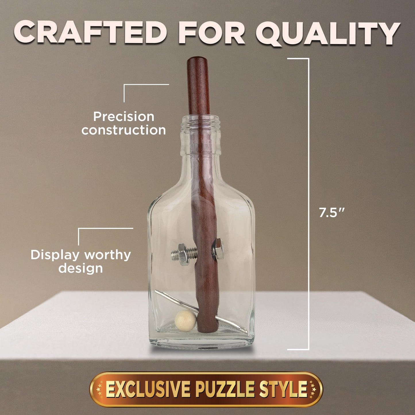True Genius - Grecian Glass Bottle Disentanglement Brainteaser Puzzle, Logic Puzzle for Adults, Brain Teaser, Gifts for Father's Day, Men, Kids