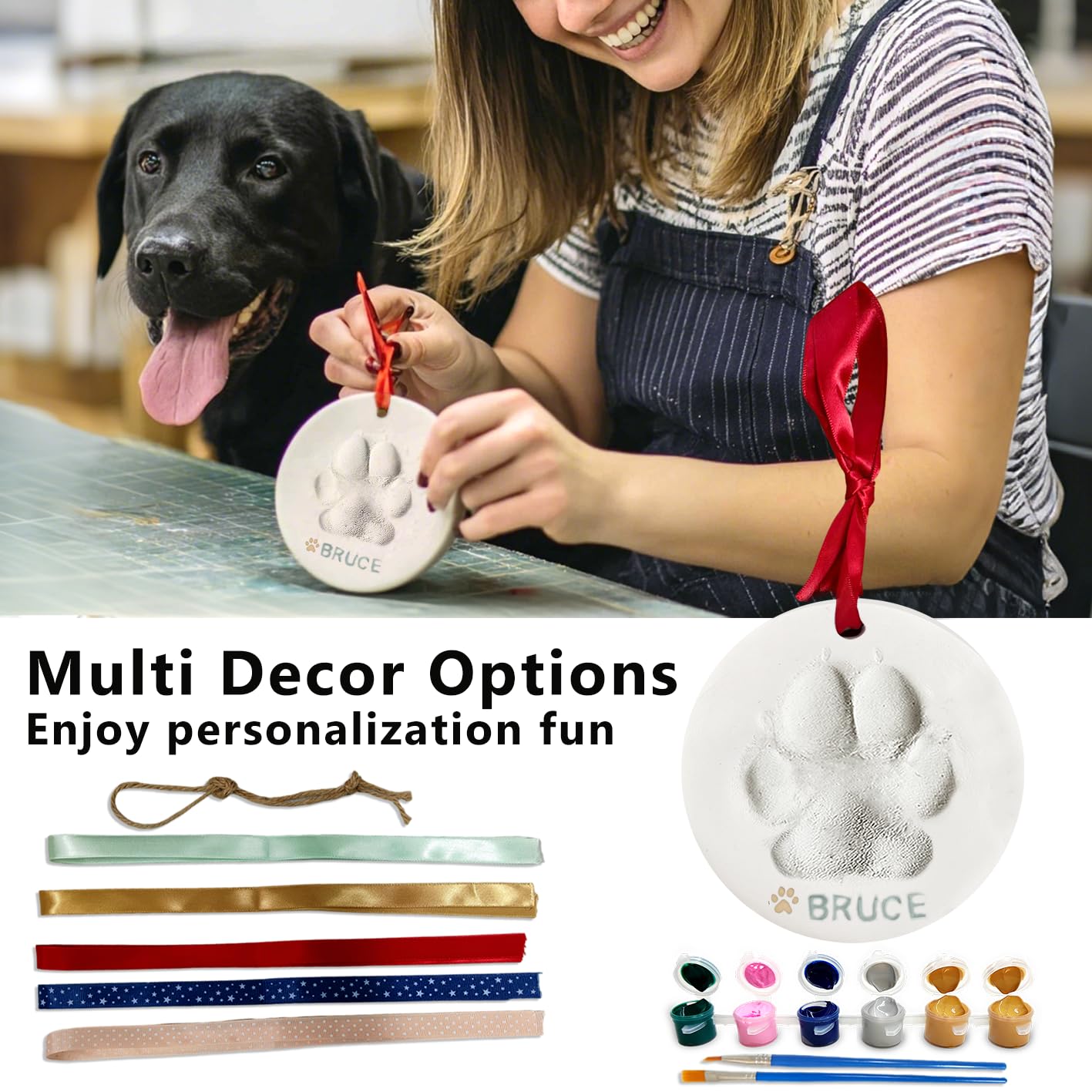 MYPAWLETS Pawprints Keepsake Kit for Dogs Cats,Make 3 Clay Paw Print Ornaments,Soft & Non-Toxic Clay,Pet Paw Prints Impression Kit,Dogs Christmas Tree Ornament,Gift for Pet Lovers-3 Round