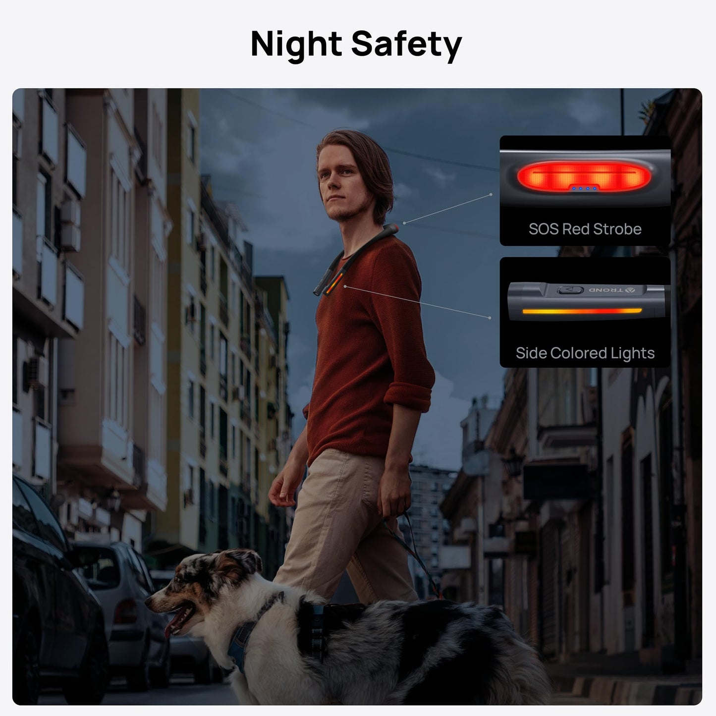 TROND LED Neck Reading Light, 3 Color 3 Brightness Book Light for Reading in Bed, 1000mAh Rechargeable Lamp, Flexible Arm with Outdoor Warning Lamp, Eye-Caring for Crochet, Travel, Book Lovers Gifts
