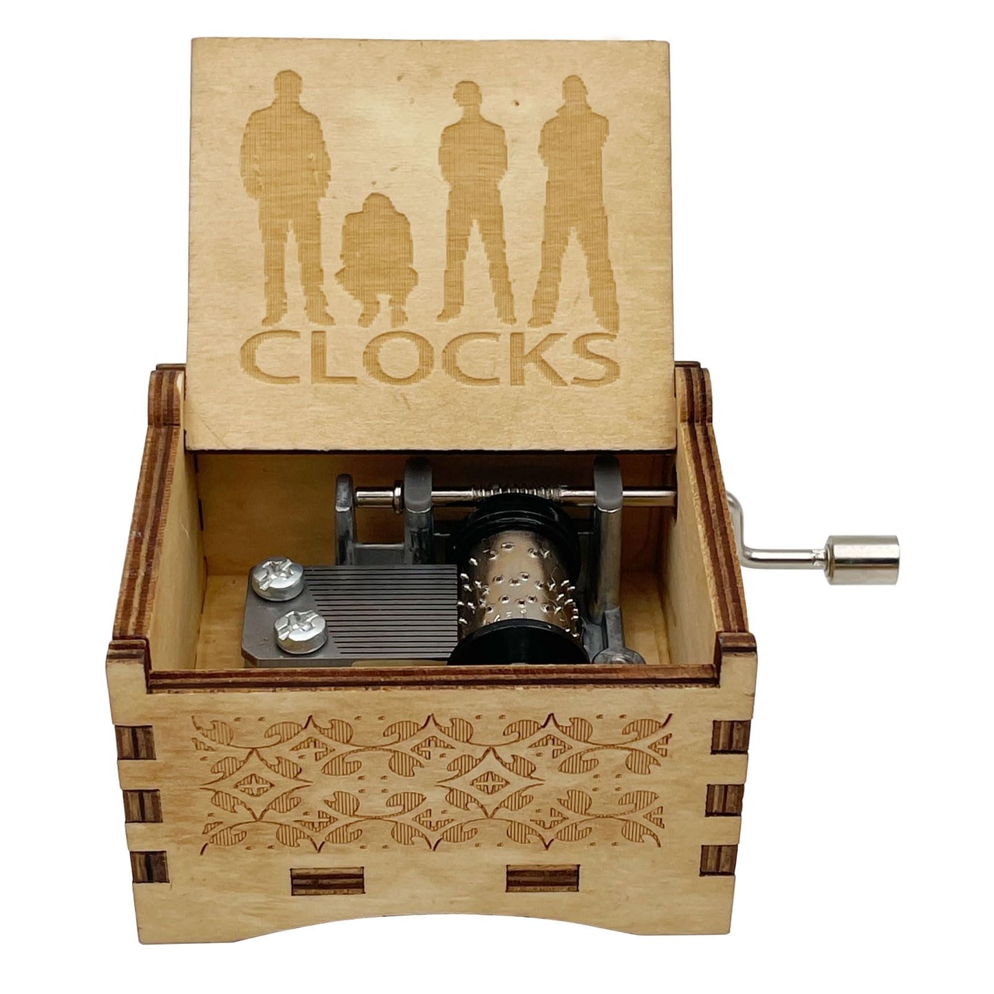 STARRUM Vintage Wooden Clocks Music Box Hands Crank Laser Design Musical Box for Men Women Birthday Christmas gifts (Clocks)