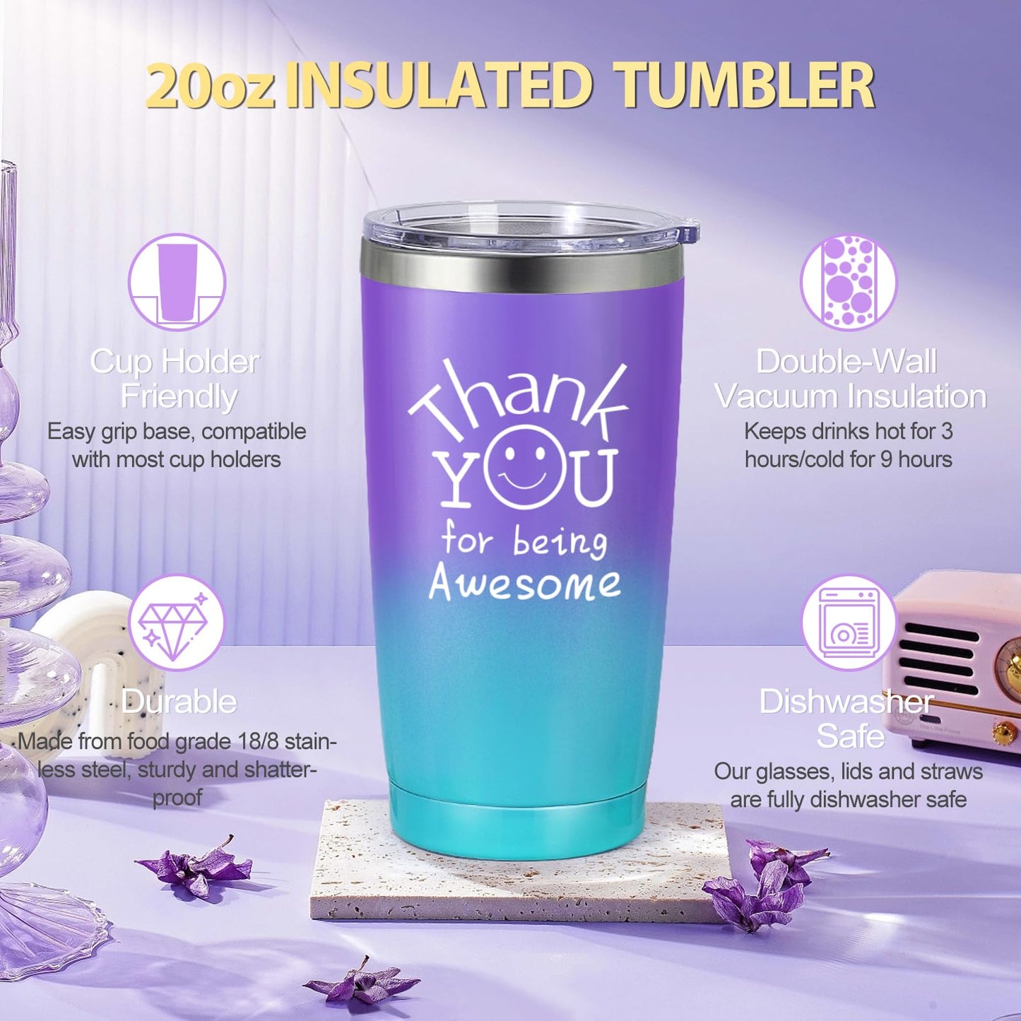 Suhctuptx Thank You Gifts for Women, Employee Appreciation Gift, Appreciation Basket for Coworkers Teachers Employees, Gratitude Box with Canvas Tote Bag Thank You for Being Awesome Tumbler Purple