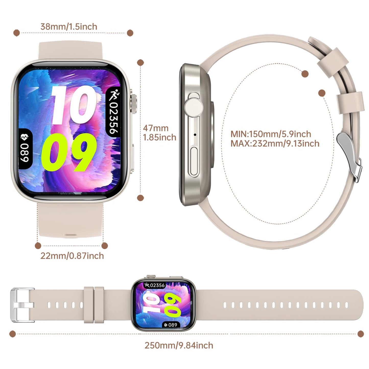 Smart Watches for Men Women, Make/Answer Calls, 2.01" HD Screen with 260+ Watch Faces, Heart Rate/SpO2/Sleep Monitor, 123 Sports Modes, Long Battery Life Fitness Watch Compatible with iPhone Android
