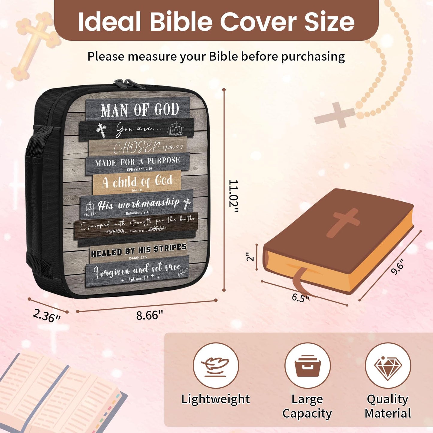 Bible Cover Case for Men - Christian Gifts for Men, Man of God Bible Verse Gift, Religious Birthday Gift, Spiritual Inspirational Catholic Gifts, Bibles Carrying Book Cases for Man of God