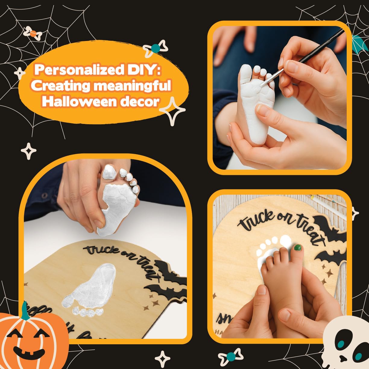 Baby’s First Halloween DIY Footprint Kit – Trick or Treat Wooden Milestone Card Keepsake Sign – Baby halloween Nursery Tabletop Décor, Newborn, halloween Kids stuff