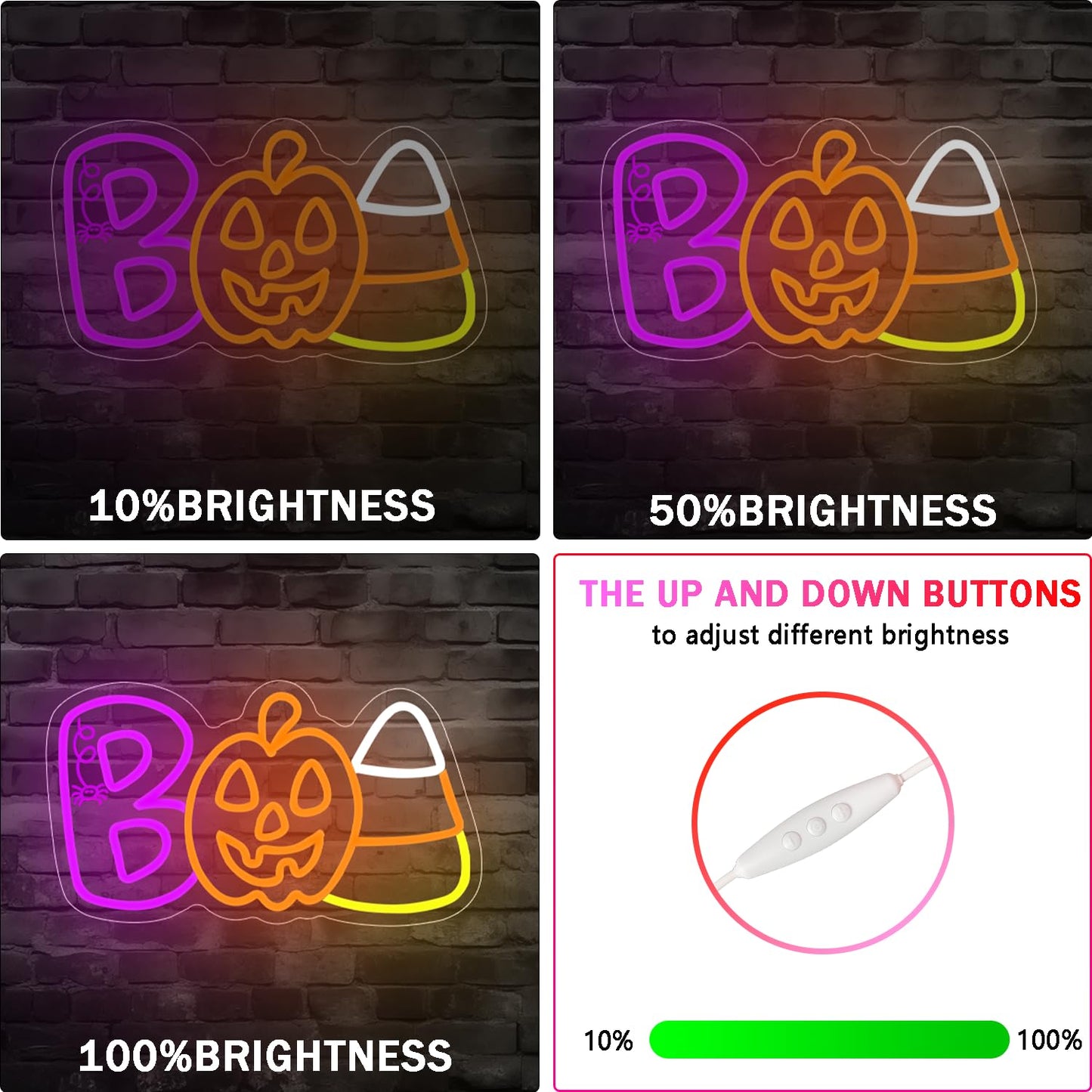 kzjspn Halloween Neon Sign for Wall Decor BOO Led Sign Dimmable Pumpkin Neon Light Up Sign for Window Candy Corn Neon Sign Bar Horror Halloween Party Man Cave Game Room