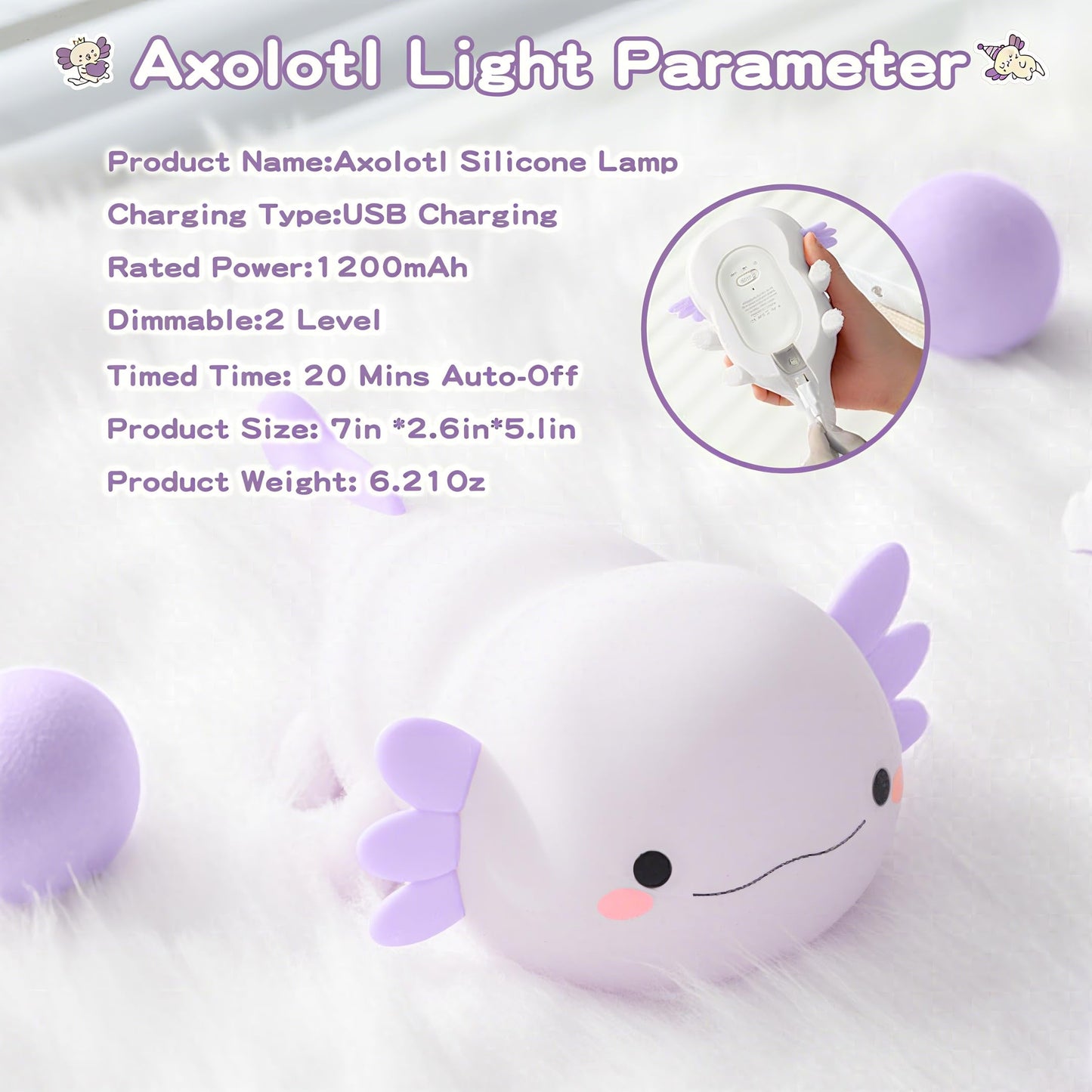 Axolotl Night Light for Kids,Cute Purple Axolotl Lamp ,LED Squishy Nursery Nightlight, Soft Silicone Novelty Animal Bedside Touch Lamp, Room Decor,Axolotl Gifts for Mom Girls Baby, Mother's Day Gift