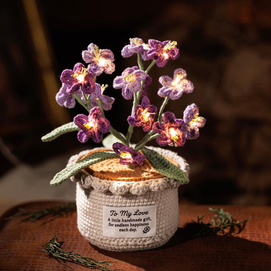 ANZRLE Forget Me Not Flower Lamp - Purple Crochet Artificial Flowers with Night Light, Cordless Table Lamp, Cozy Home Decor Crochet Gifts